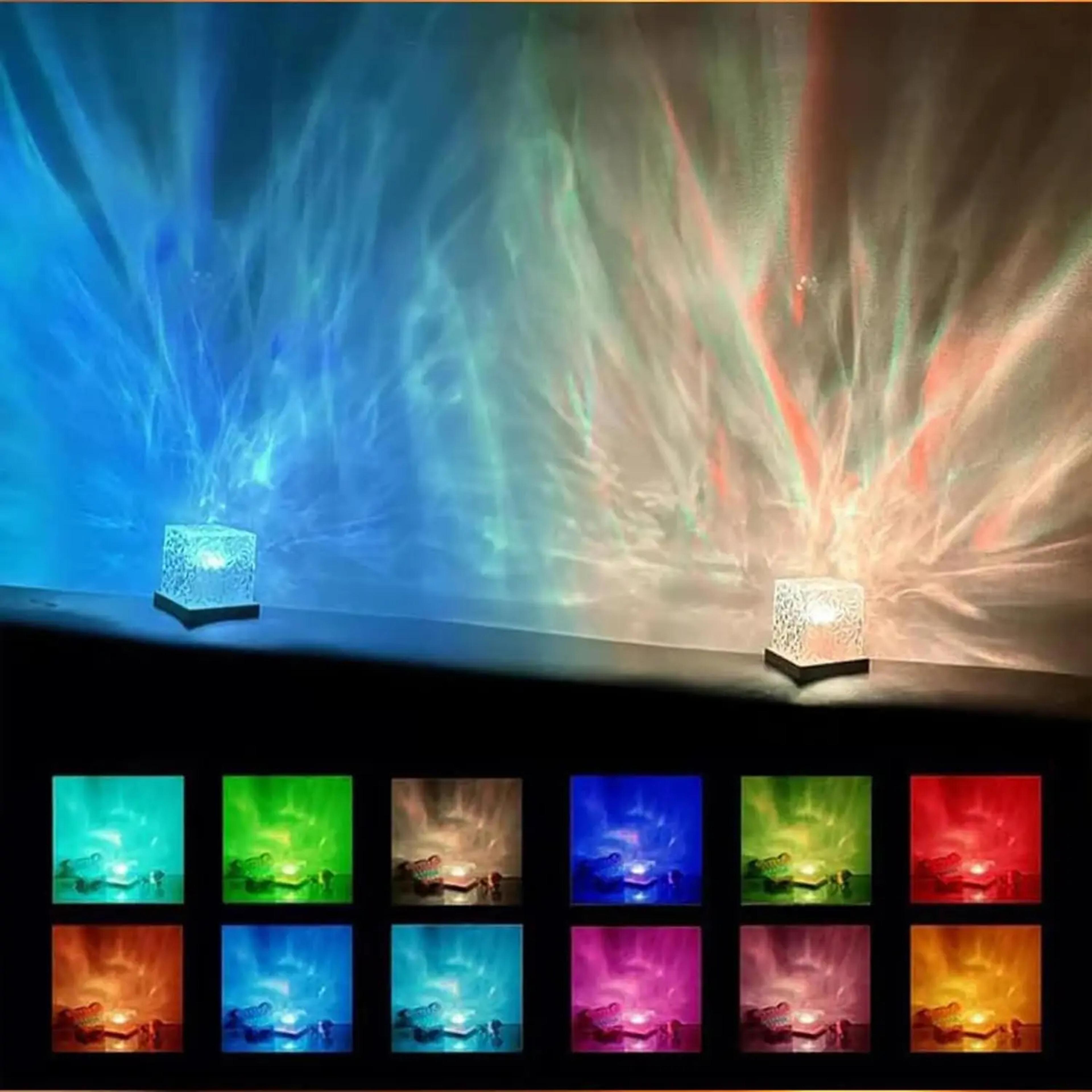 rgb water ripple ambient light, rotating bedside night light, bedroom light and shadow atmosphere