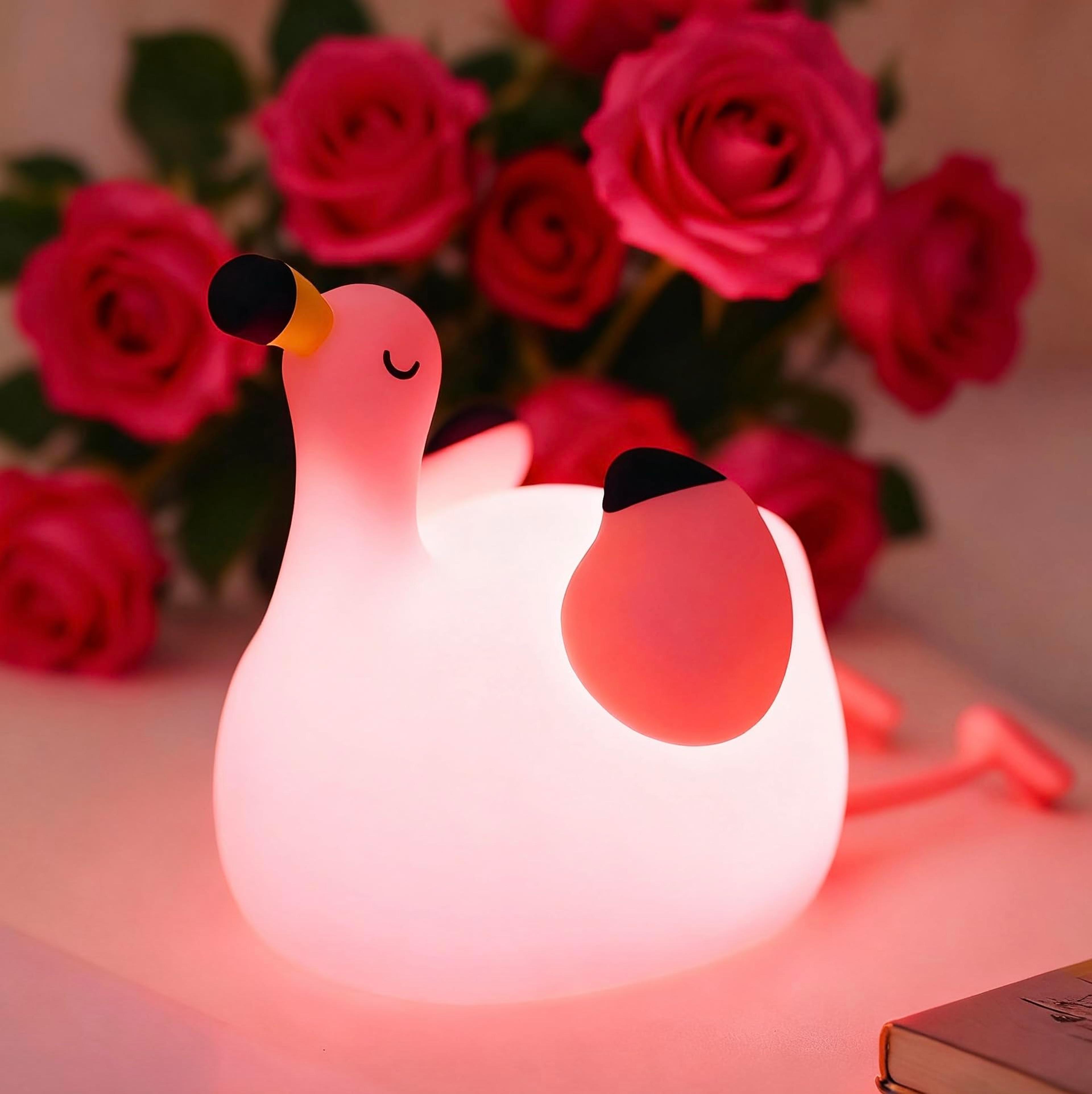 pink flamingo night light, usb rechargeable, dimmable silicone animal night lamp for kid's room, bedroom, birthday gift