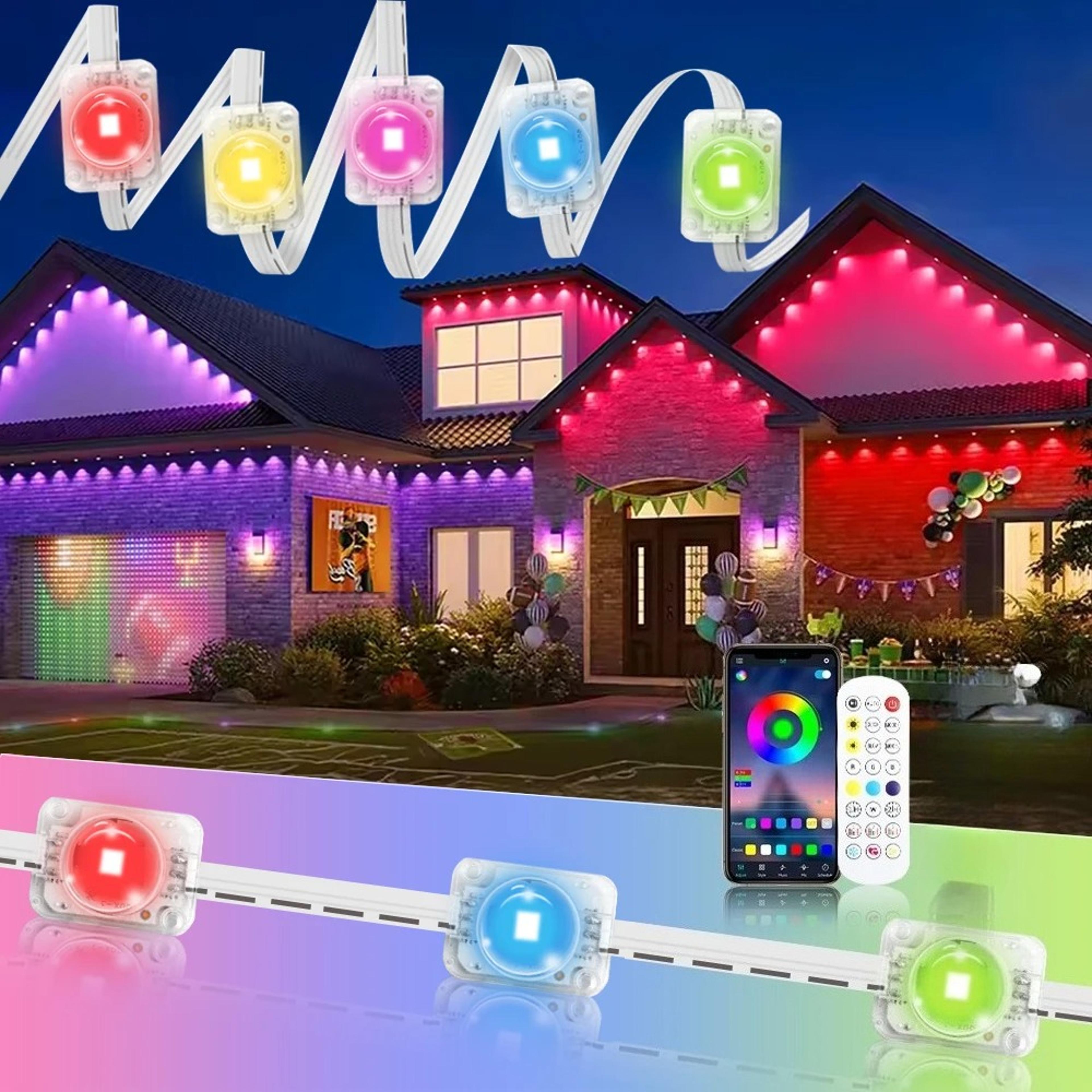smart rgb eave lights, led string lights for outdoor, app & remote controlled, permanent diy christmas, new year,