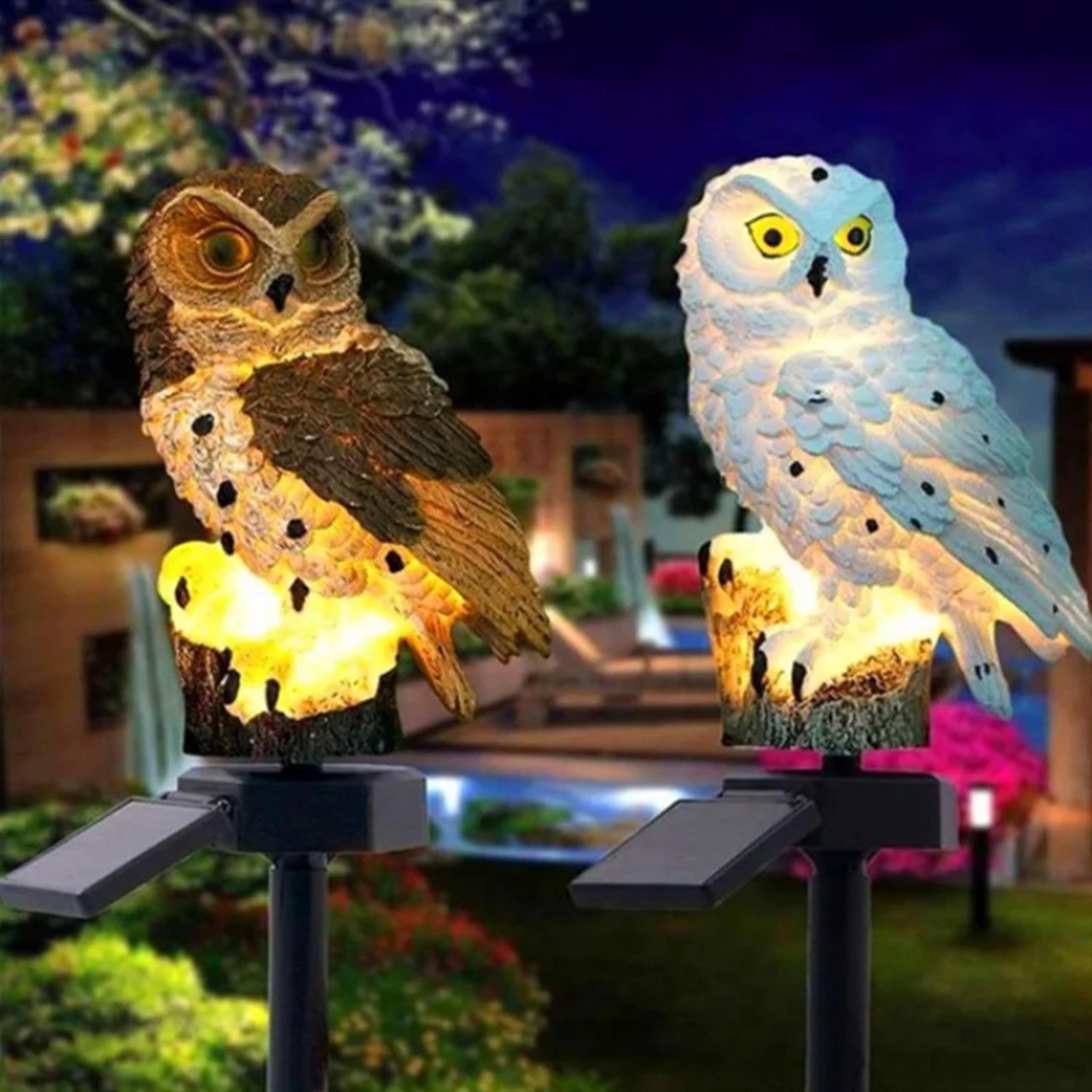 garden solar light outdoor decor, resin owl solar led light with stake, waterproof animal light for flower fence lawn