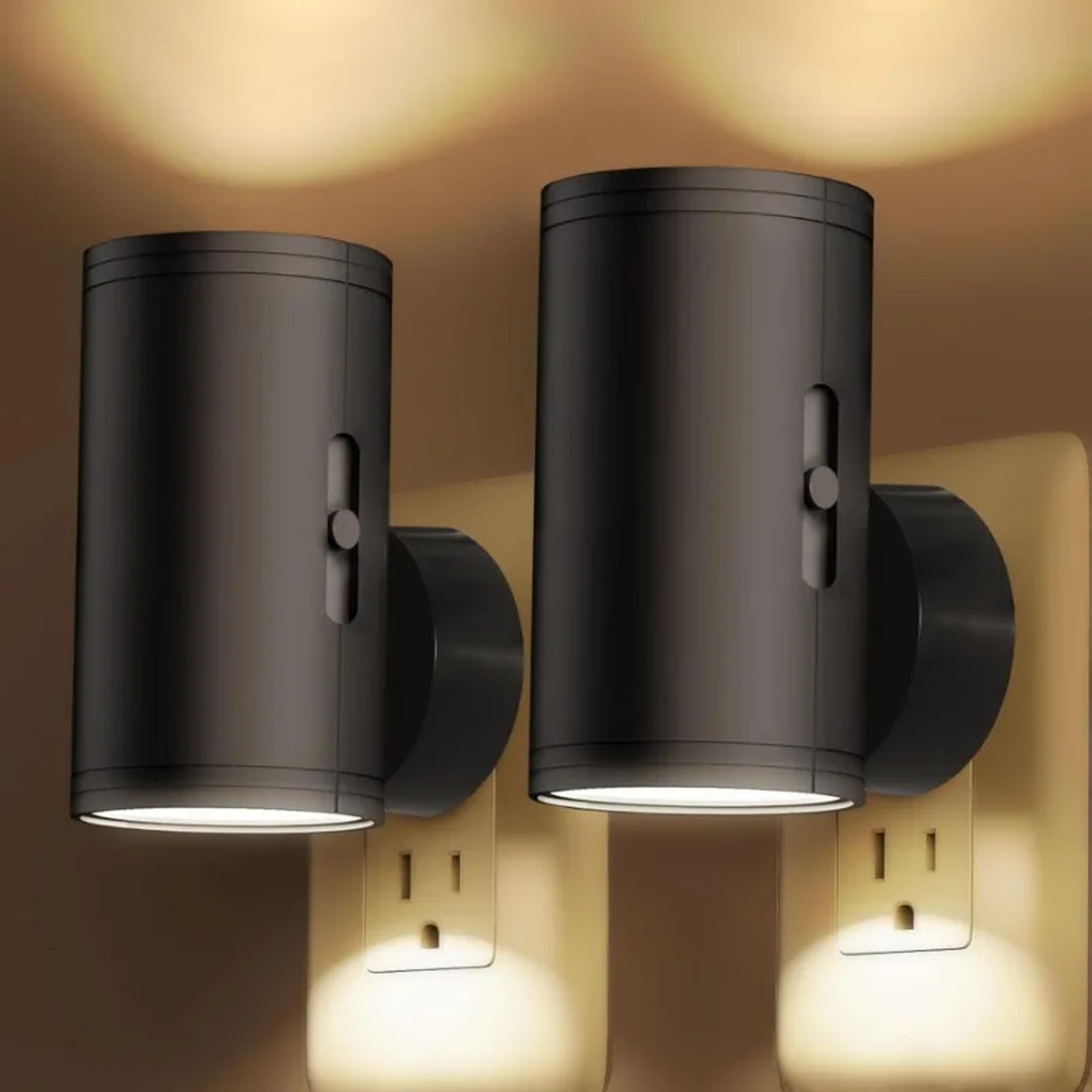plug powered cylindrical led night light, modern wall lamp with adjustable brightness, sensor dimmable night light