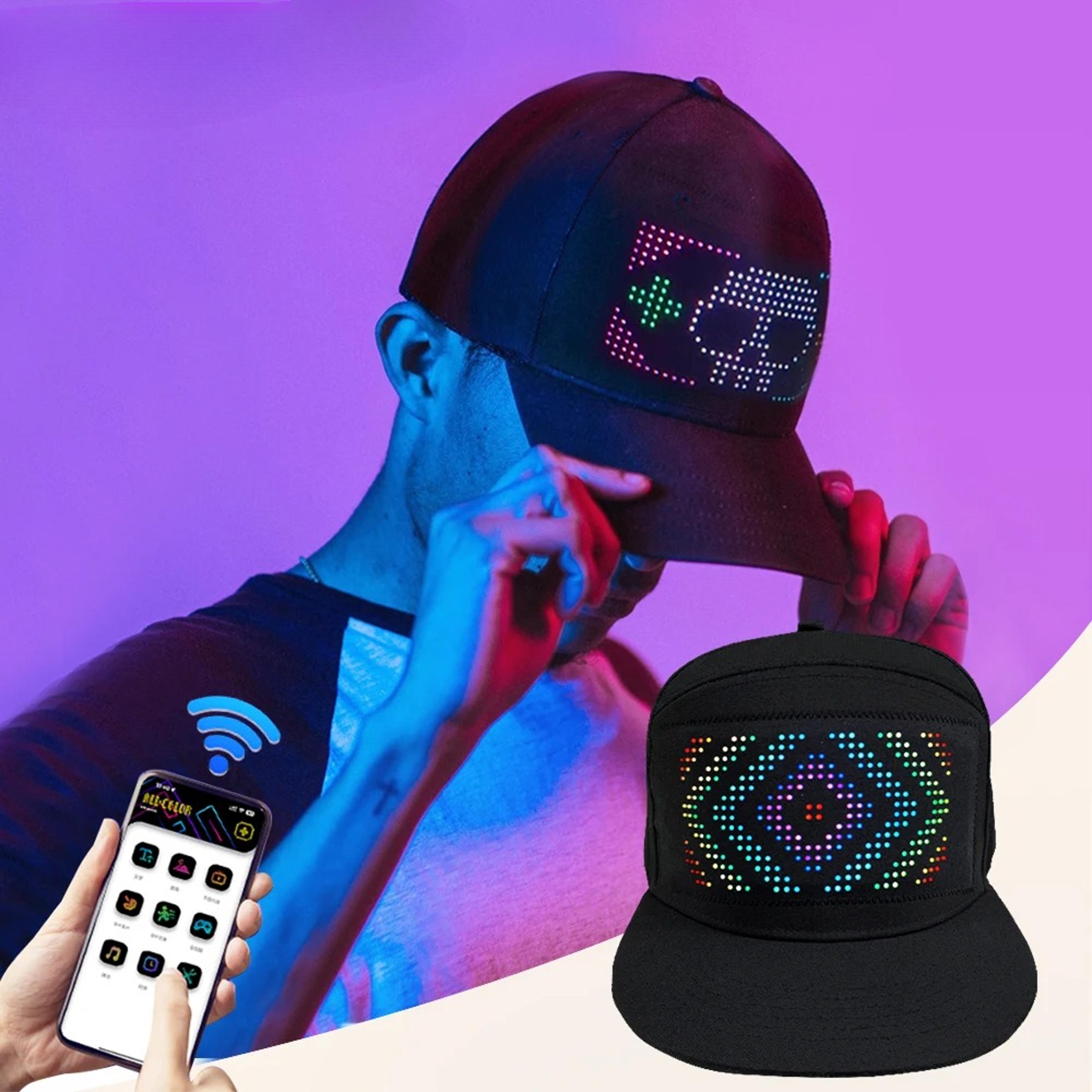 diy led light display screen smart matrix hat, bluetooth baseball hat, app controlled display caps, cool hip hop party