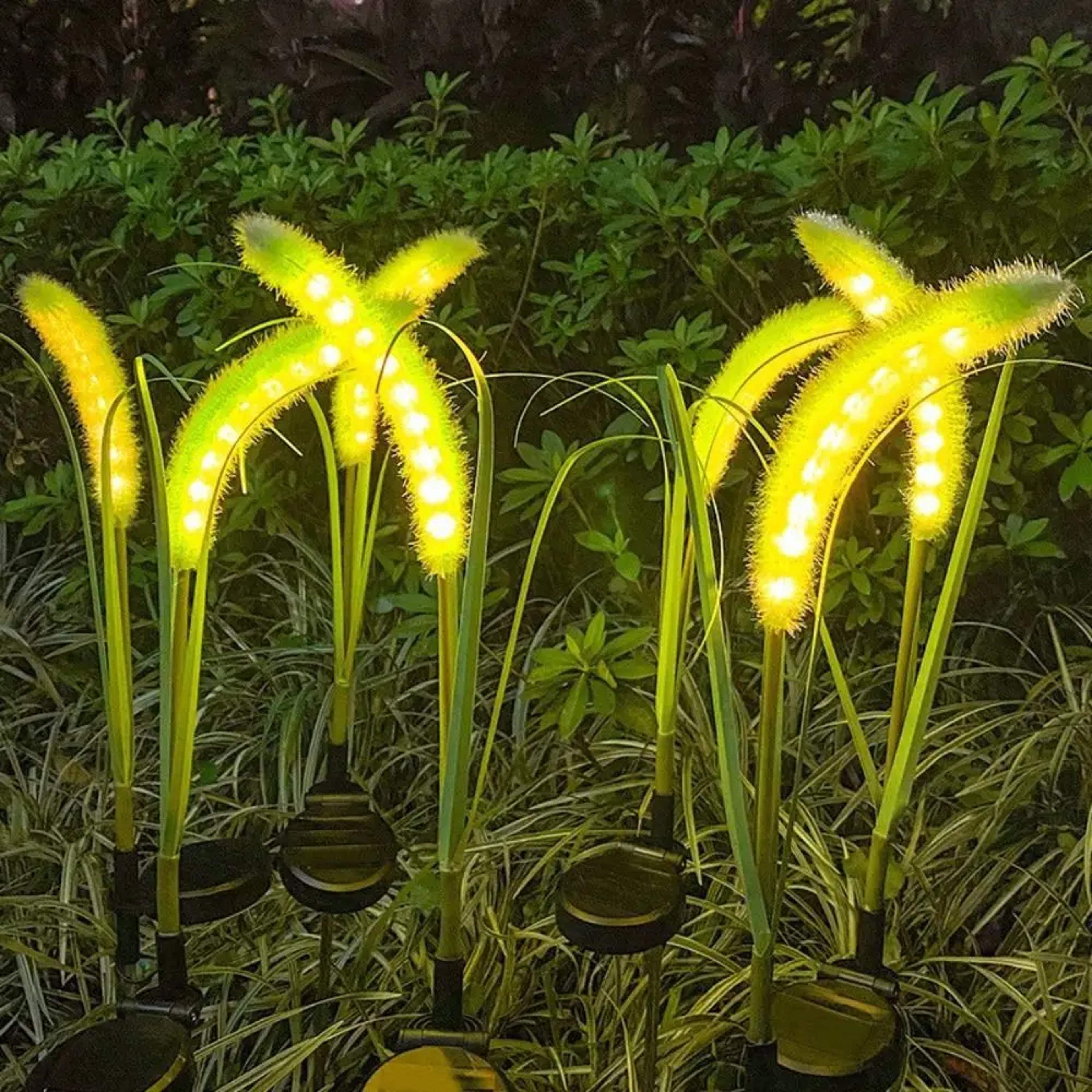 heads solar powered dog tail grass lamp, outdoor waterproof light, yard garden decor, path lighting, solar power light