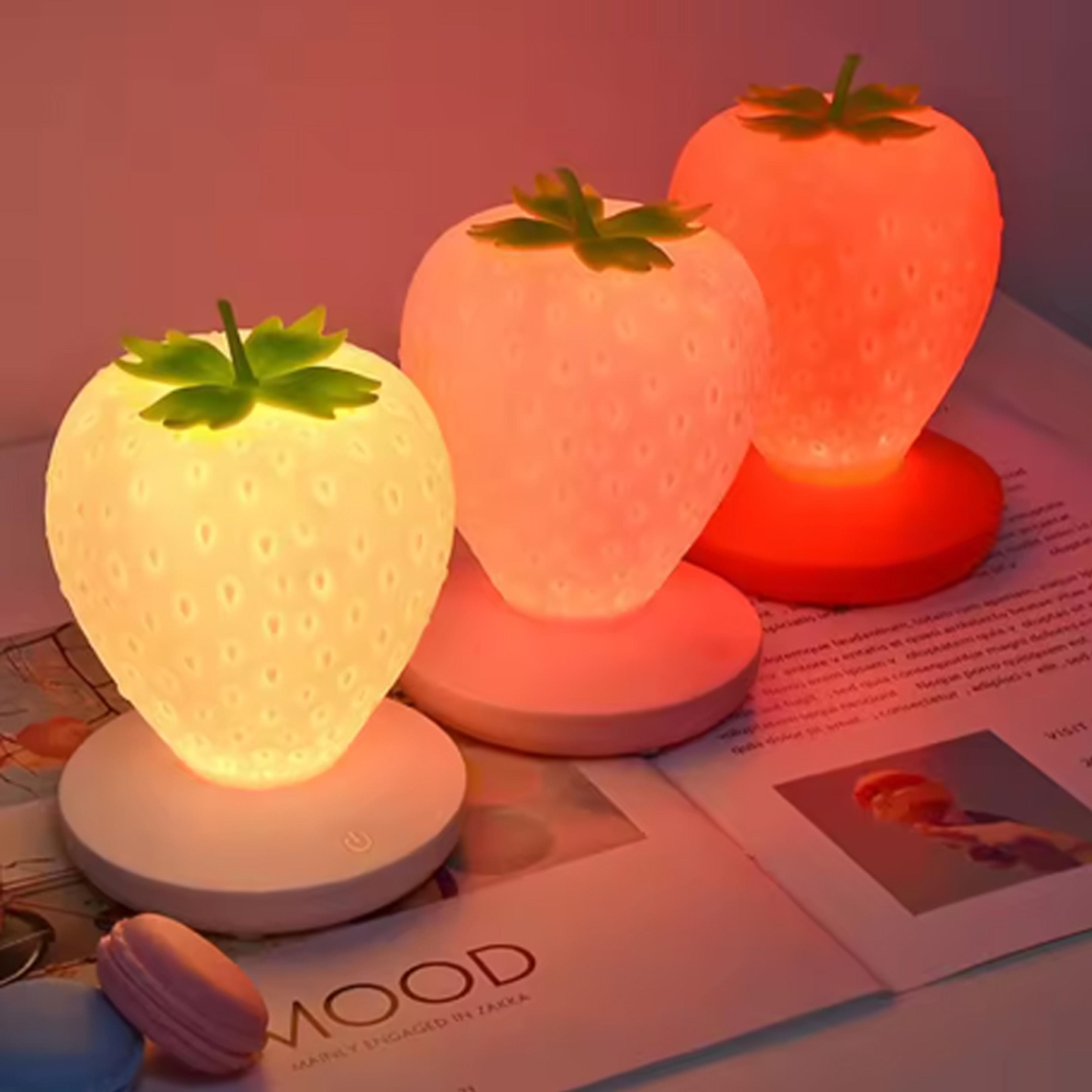 strawberry night light usb rechargeable, silicon touch control for kid bedroom, valentines day romantic decor gift