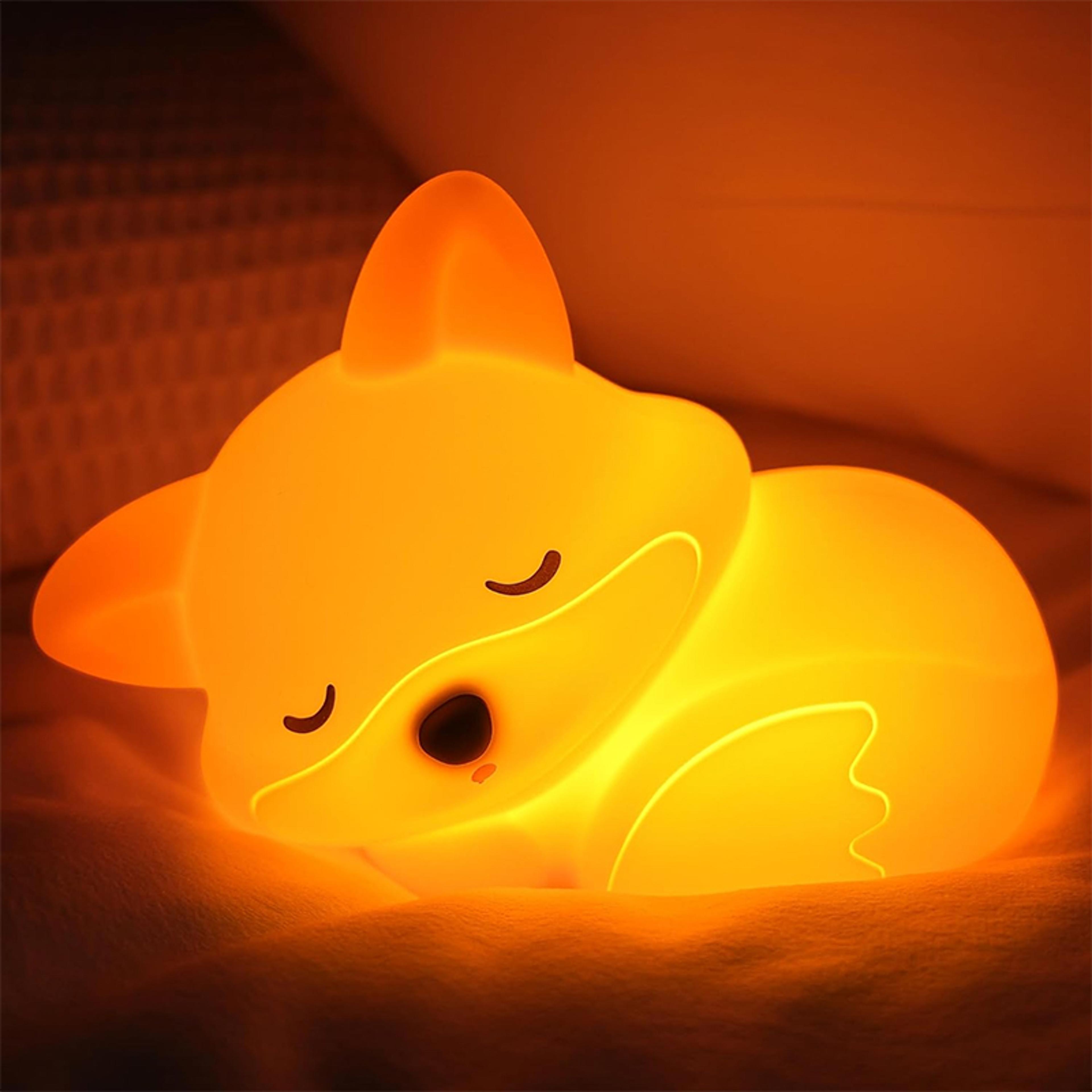 rechargeable cute fox night light, squishy silicone lamp, dimmable timer, touch control bedside night light for kids