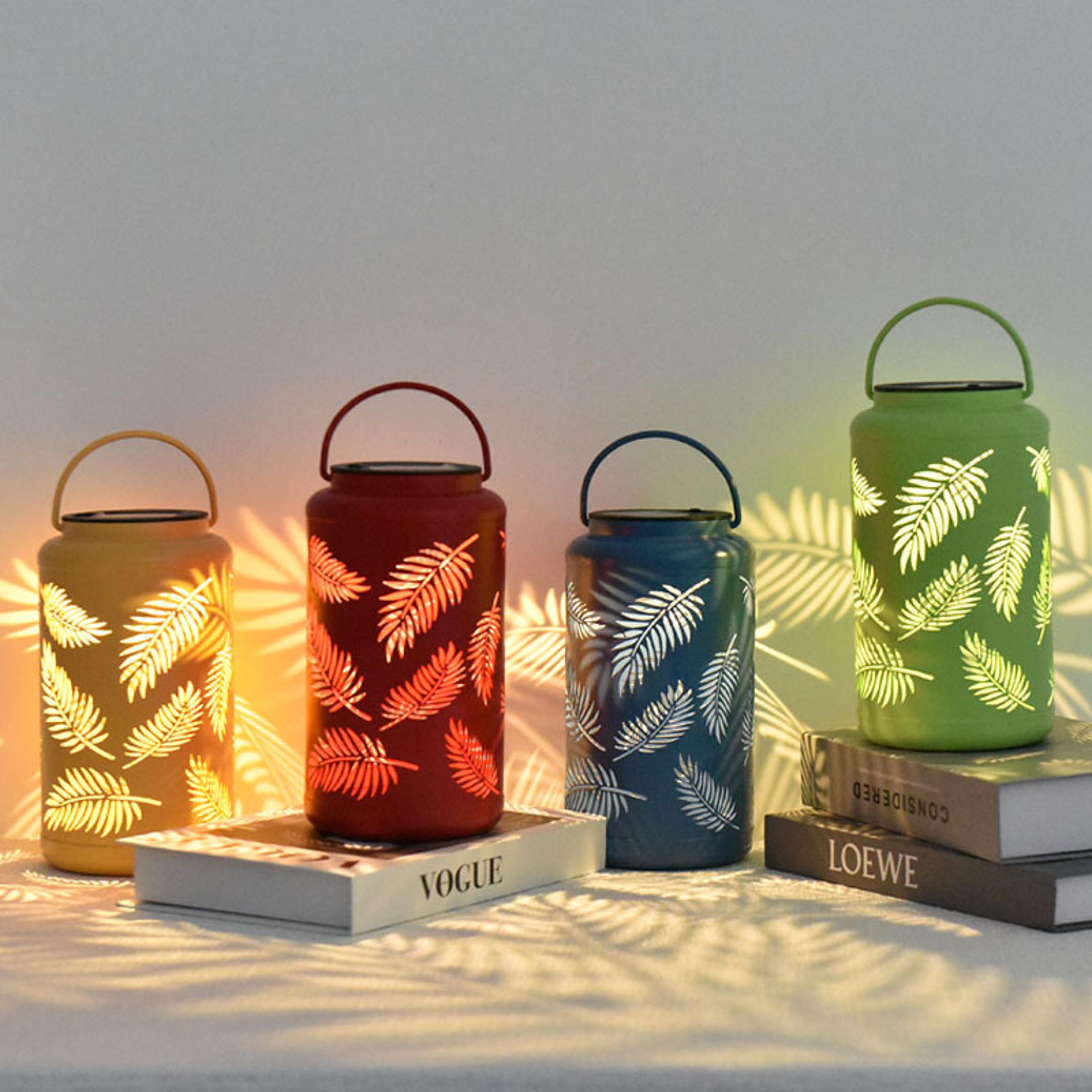 solar powered hanging lamp for outdoor courtyard decor, ironwork latticed projection lantern, villa balcony garden lawn