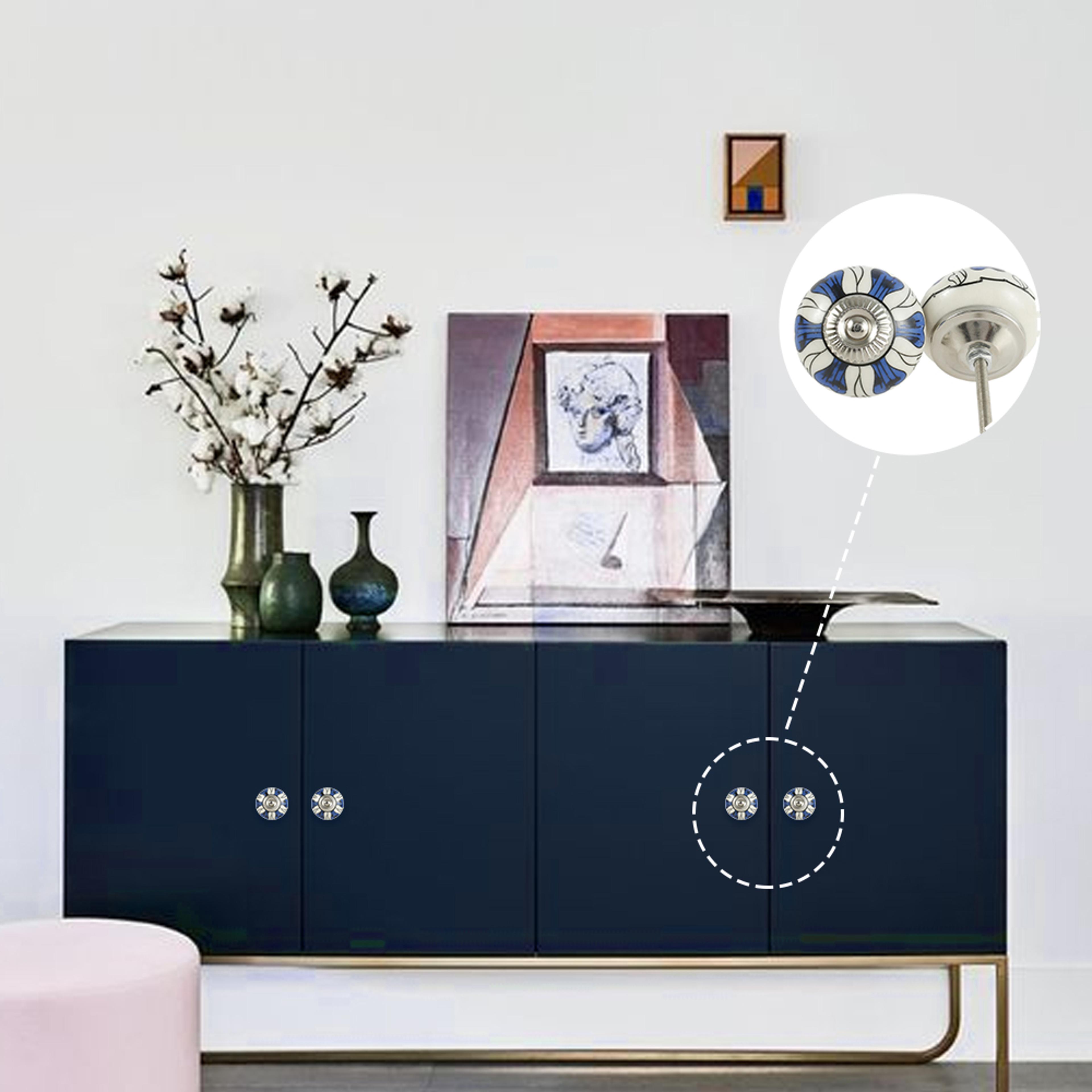 chic vintage ceramic drawer knobs, round flower-shaped drawer pulls, porcelain retro handles set with screws for cabinet