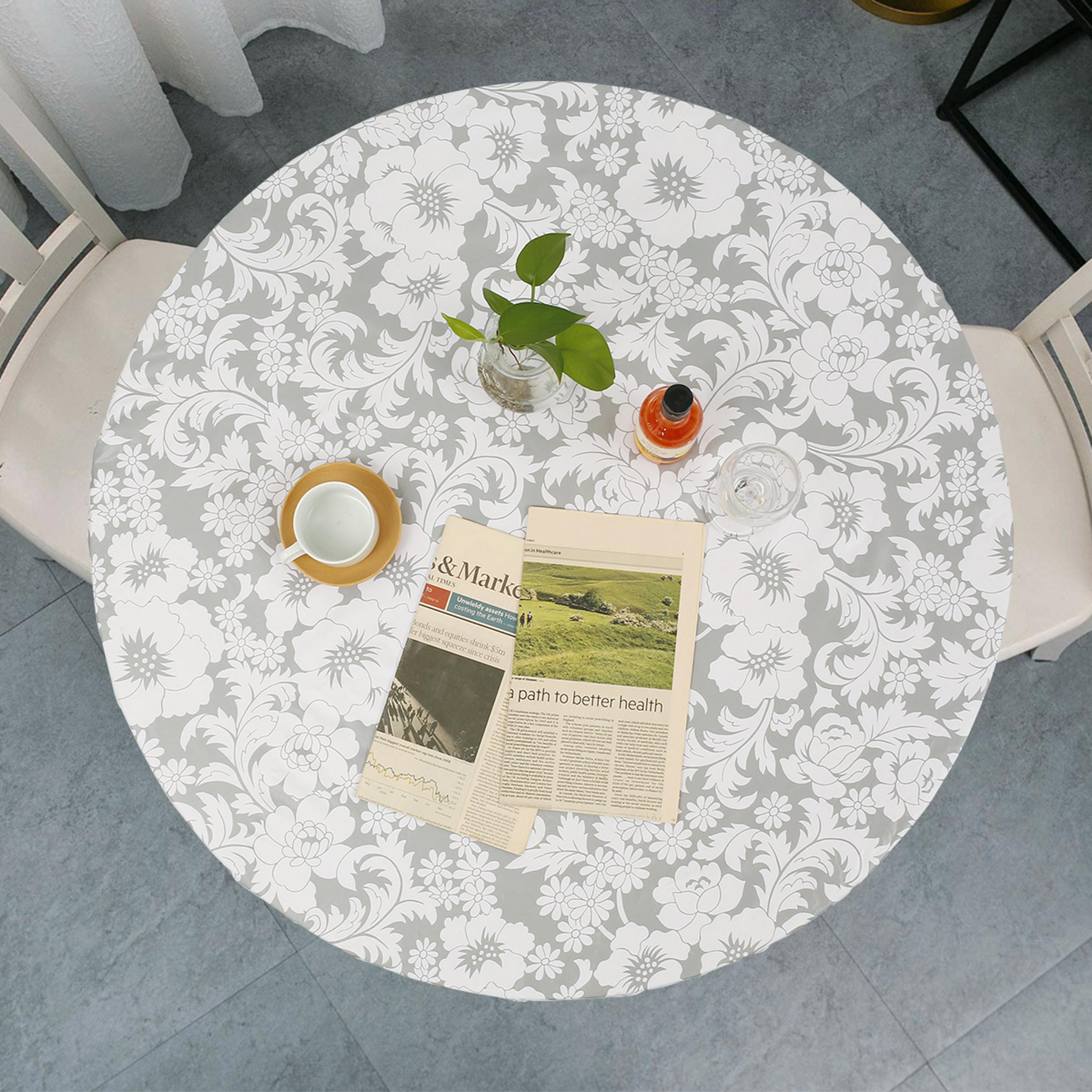 water proof round table cloth, elastic fixation pvc table cover, flannel backed table pad for dining table & kitchen