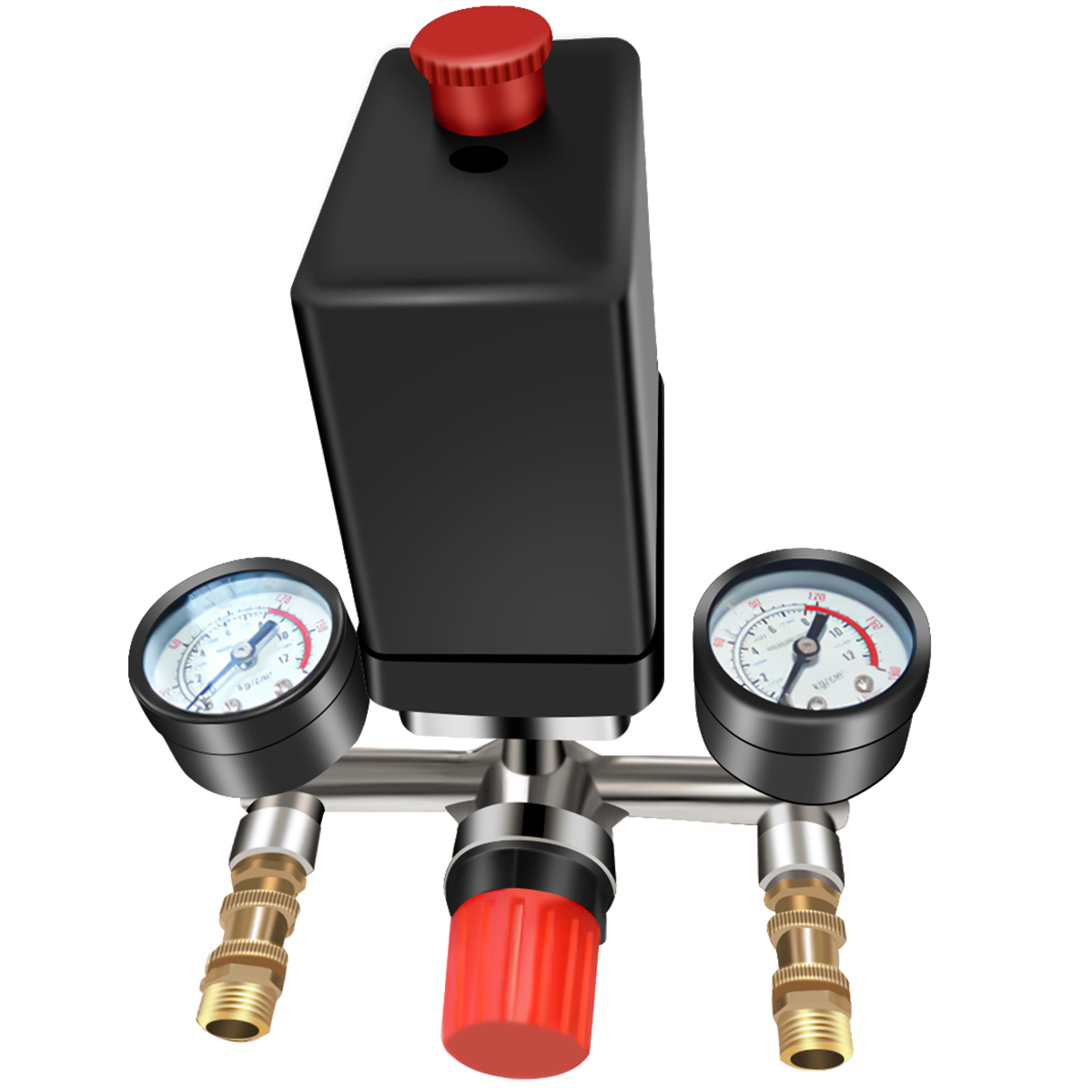 air compressor parts pressure switch, manifold regulator, gauges aluminium, air compressor pressure control
