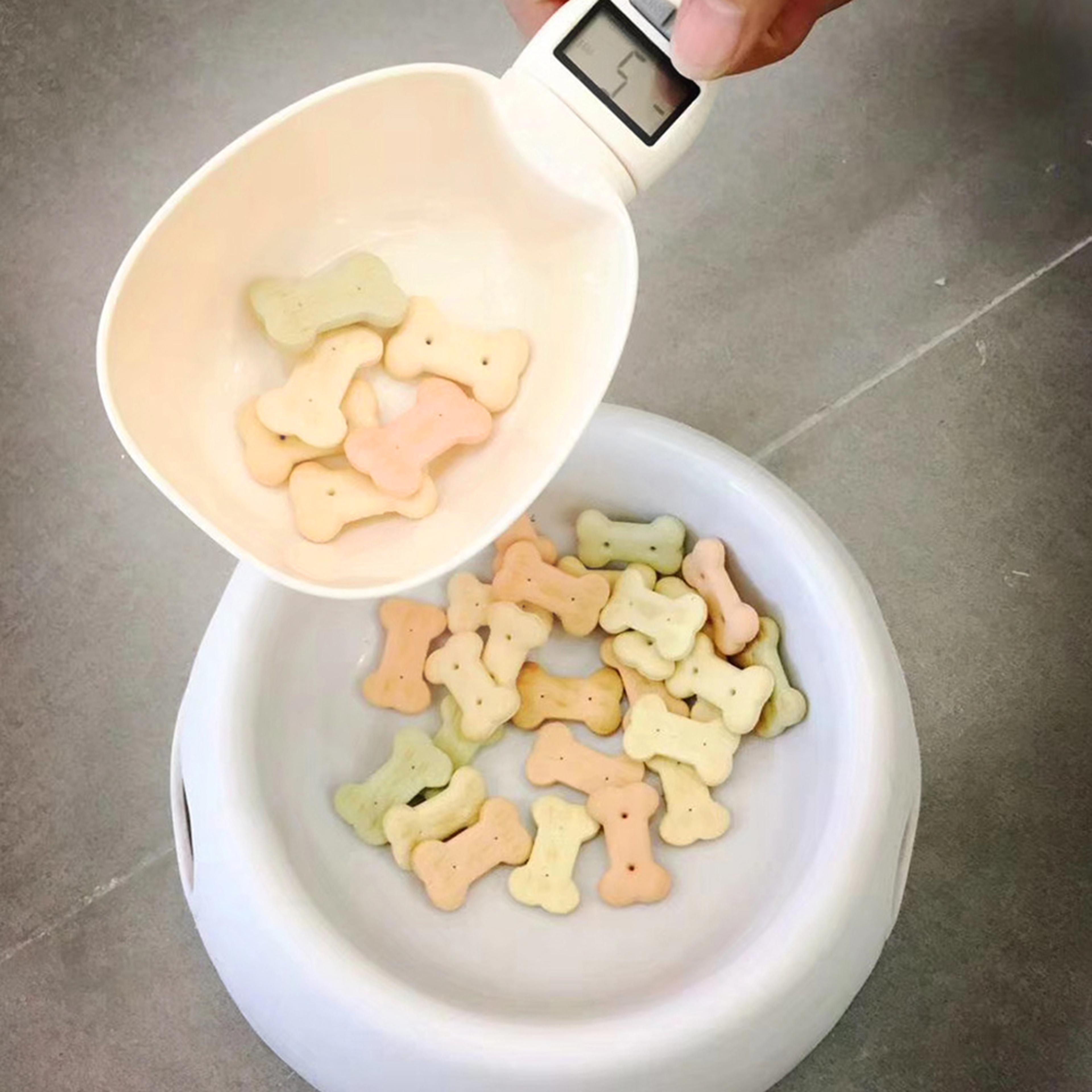 mini pet food scale spoon, electronic measuring cup, dog cat feeding bowl, portable volume weighing meter