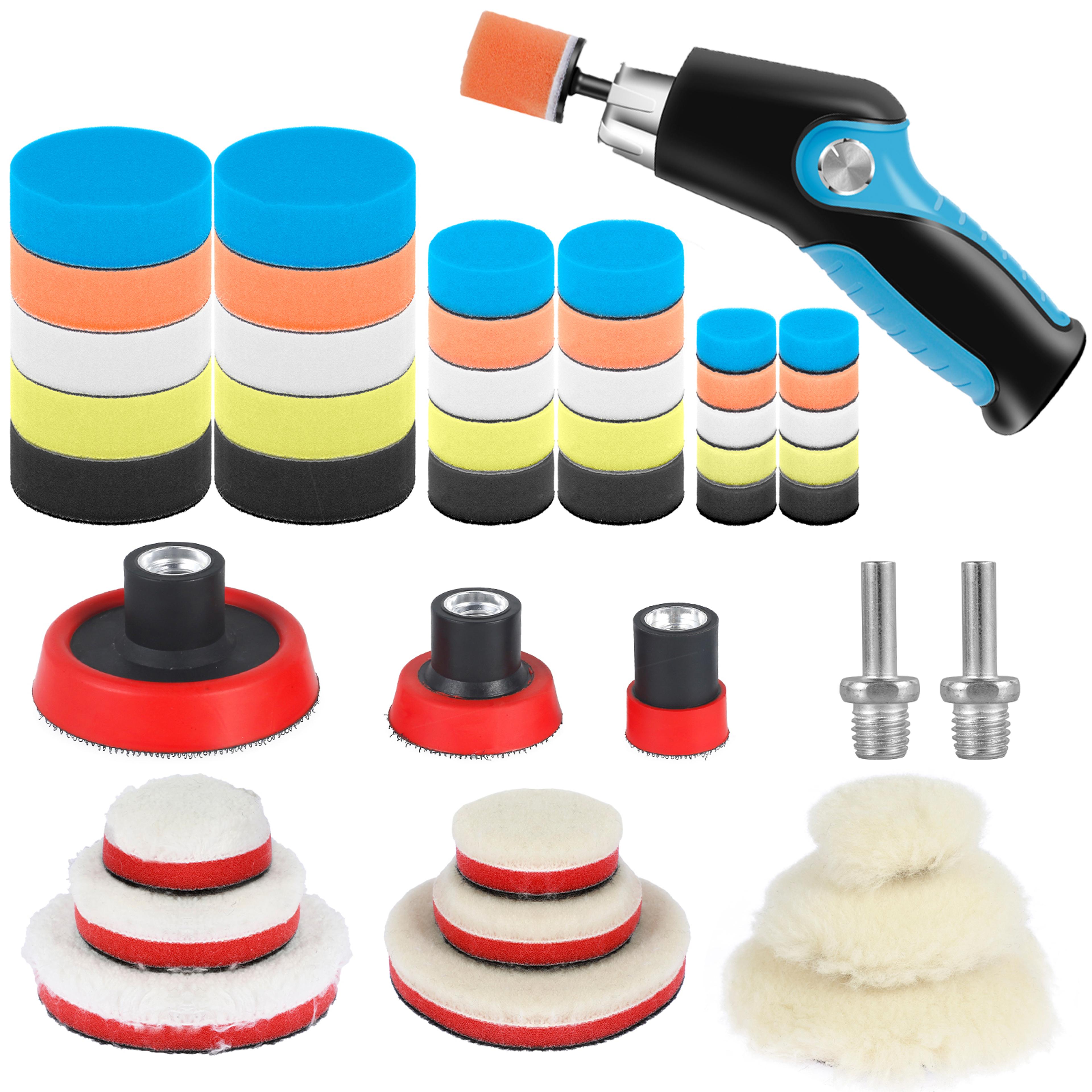 car polishing pad kit, microfiber polishing pads with thread adaptors, mix size, reusable sponge pads