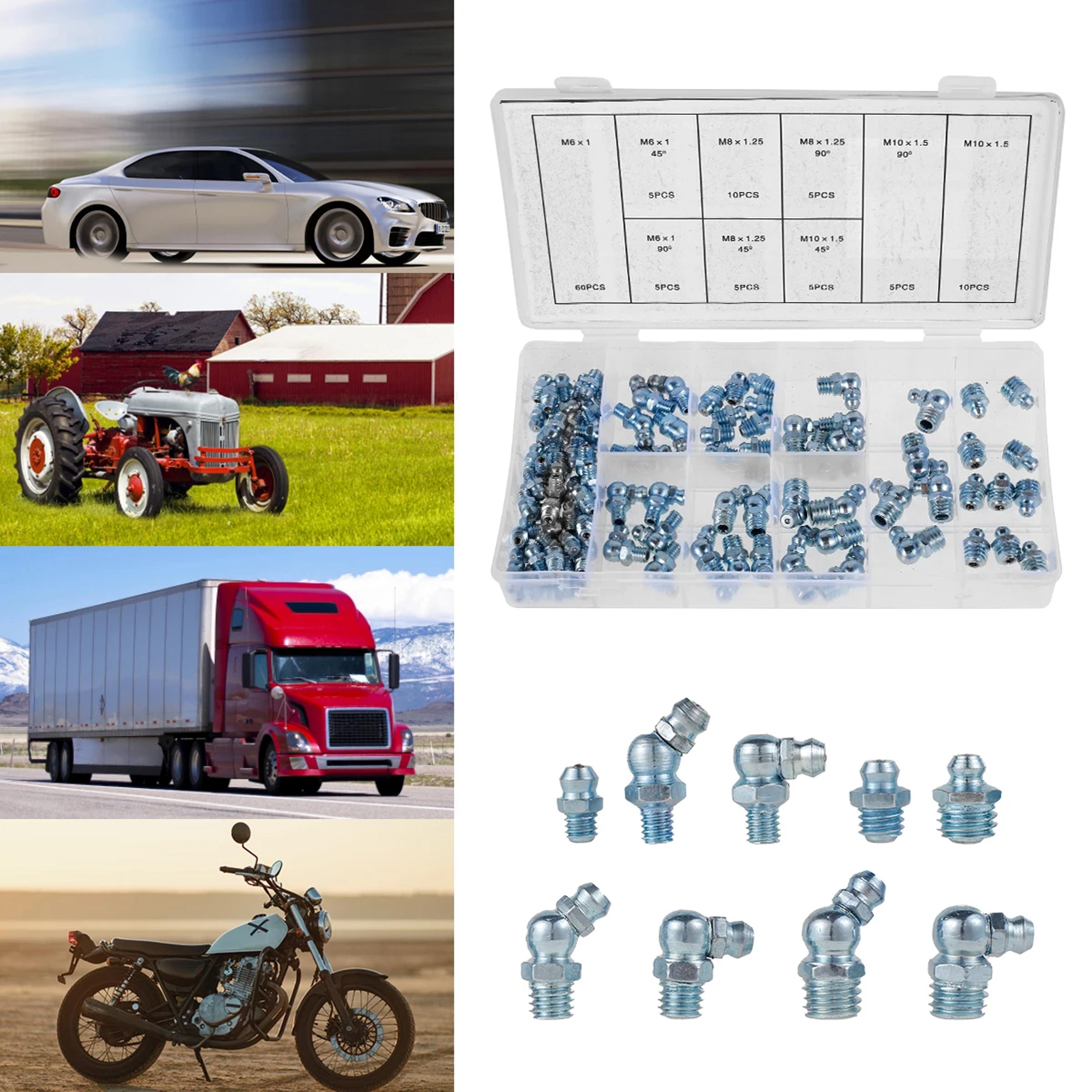 grease nipple fittings assortment kit, straight & angled galvanized metal grease nipple set for moto