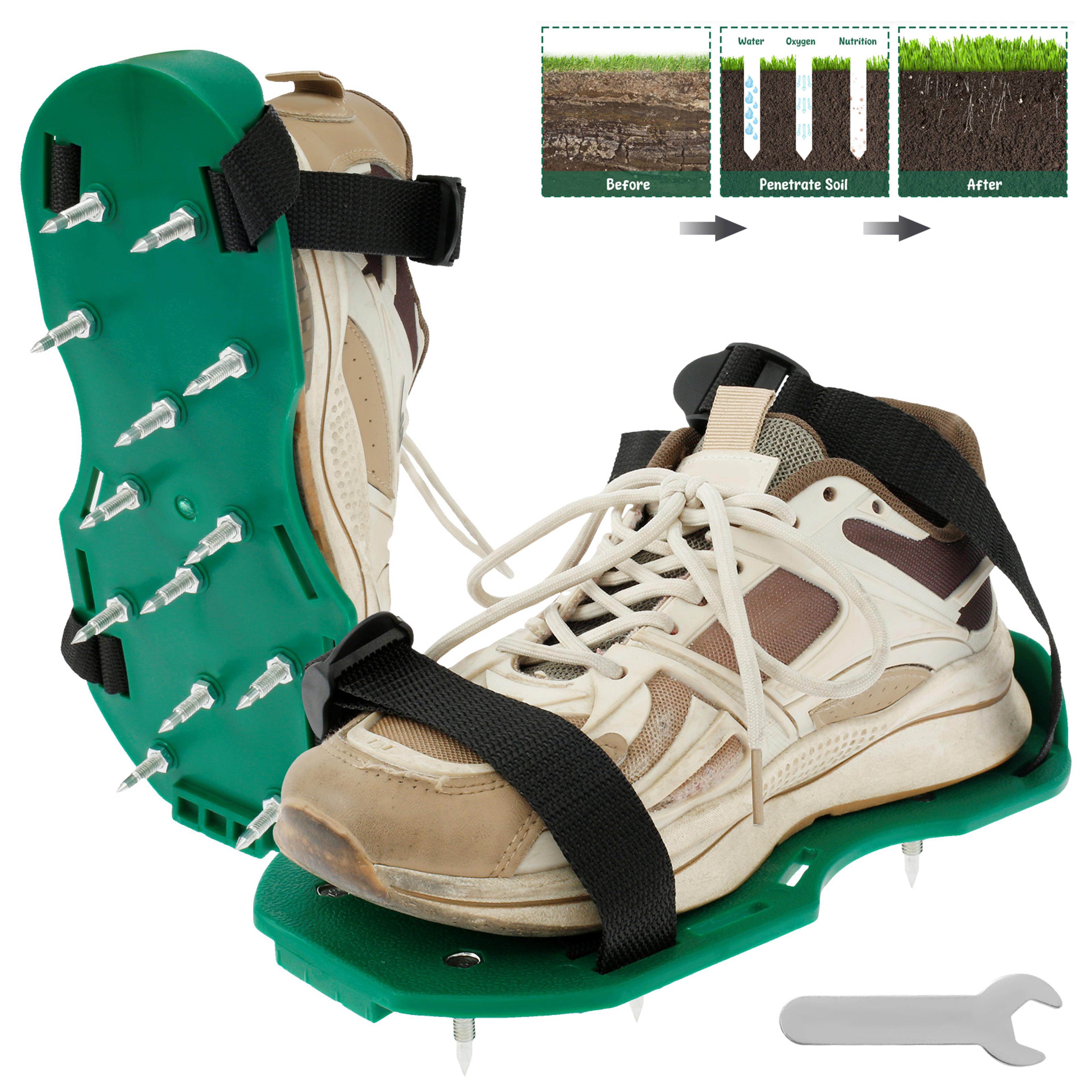 aerator lawn tool, wear resistant yard inflatable shoes, easy to take off, anti slip lawn aerator shoes