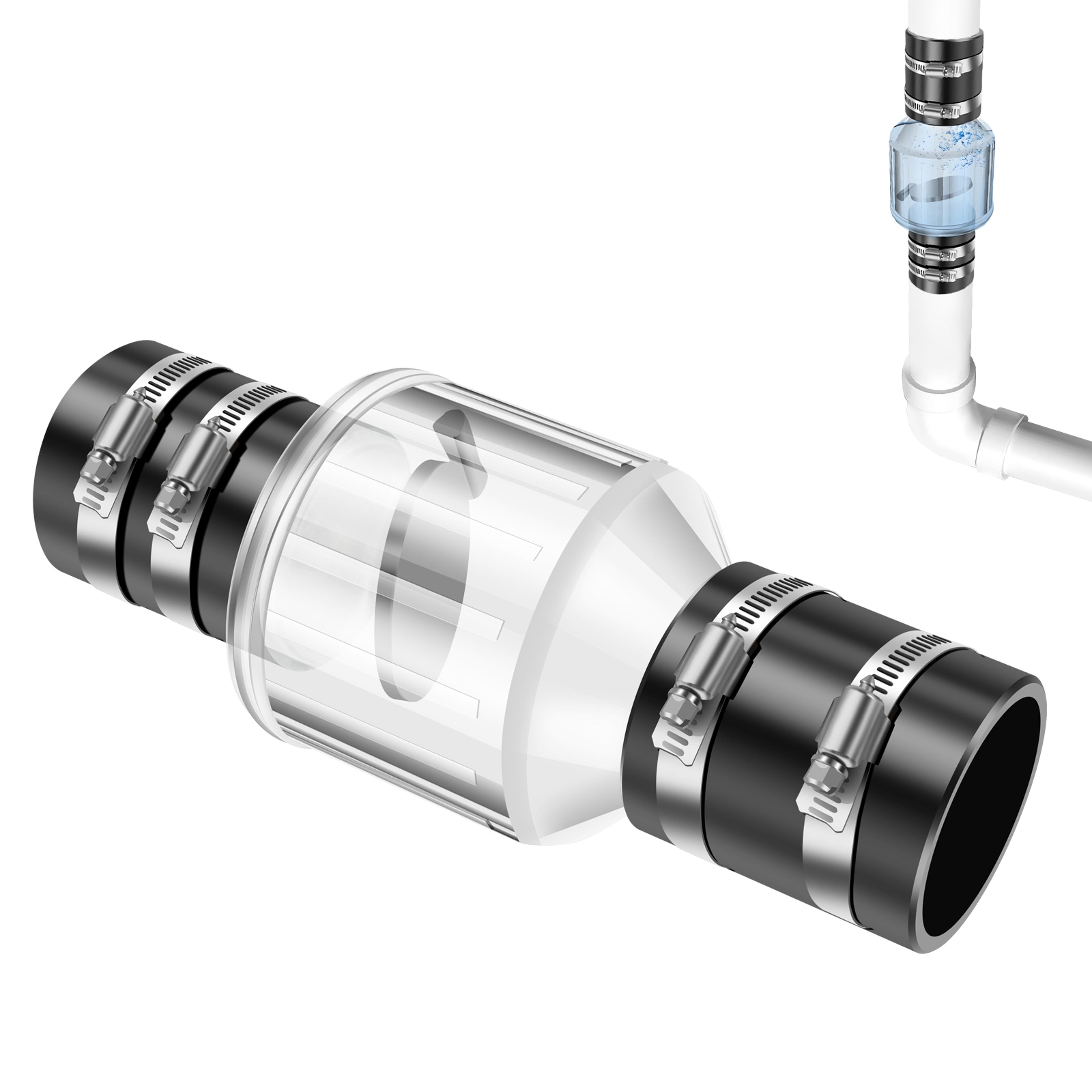 sump pump check valve with silent spring loaded flapper, replacement sewage pump valve for kitchen & bath drain systems