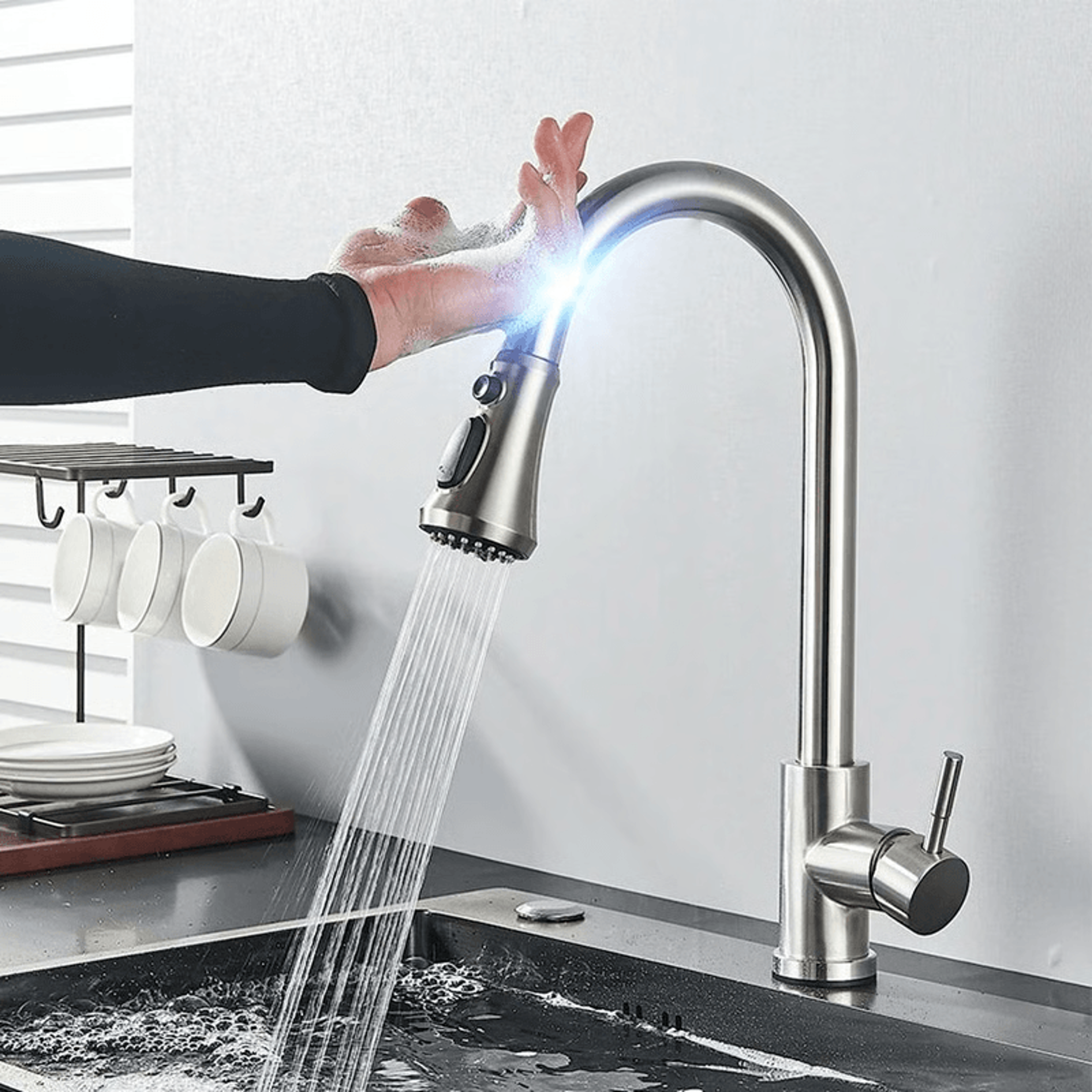 touch sensor kitchen faucet with pull-out sprayer, hygienic & convenient
