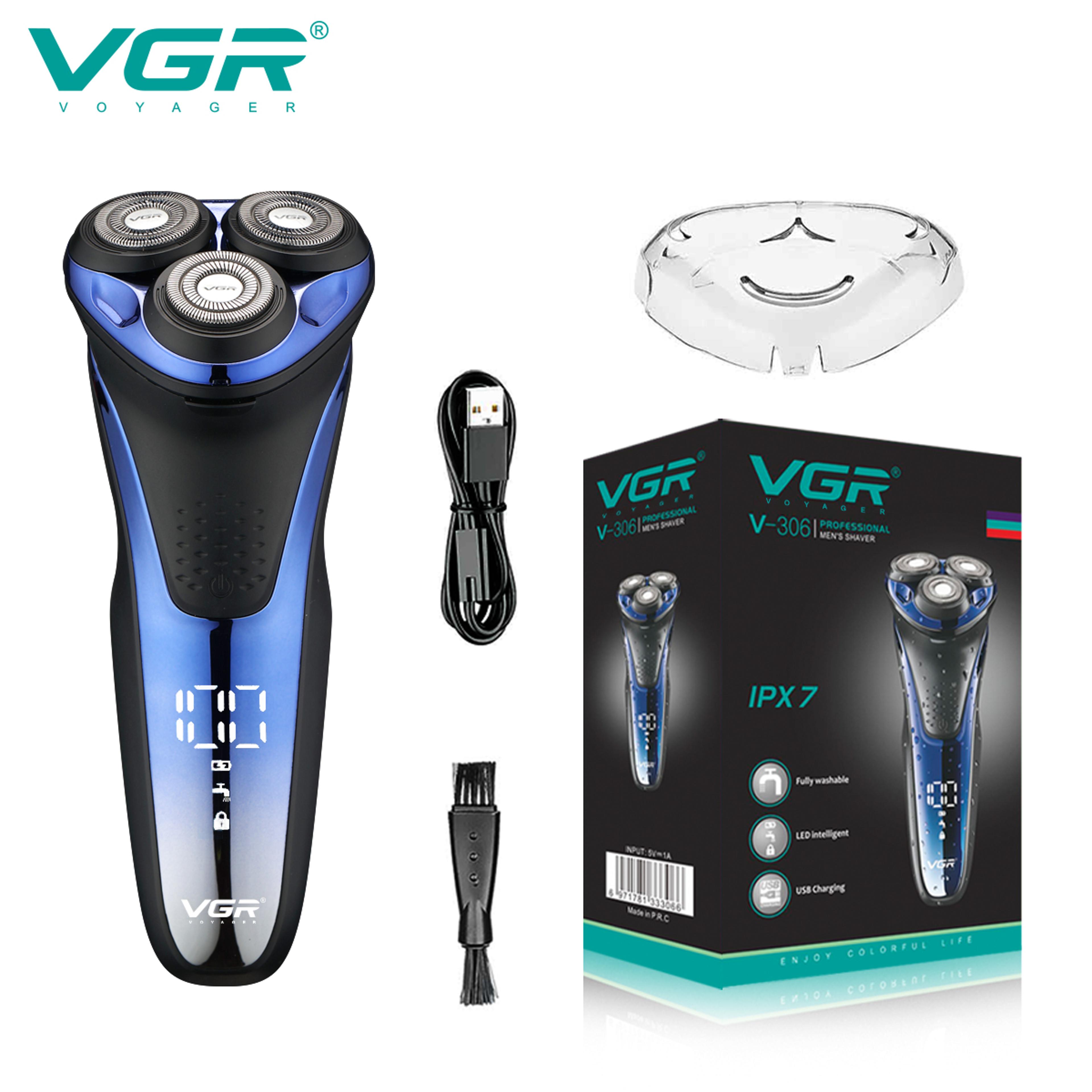 waterproof rotary electric shaver with pop up trimmer and led display
