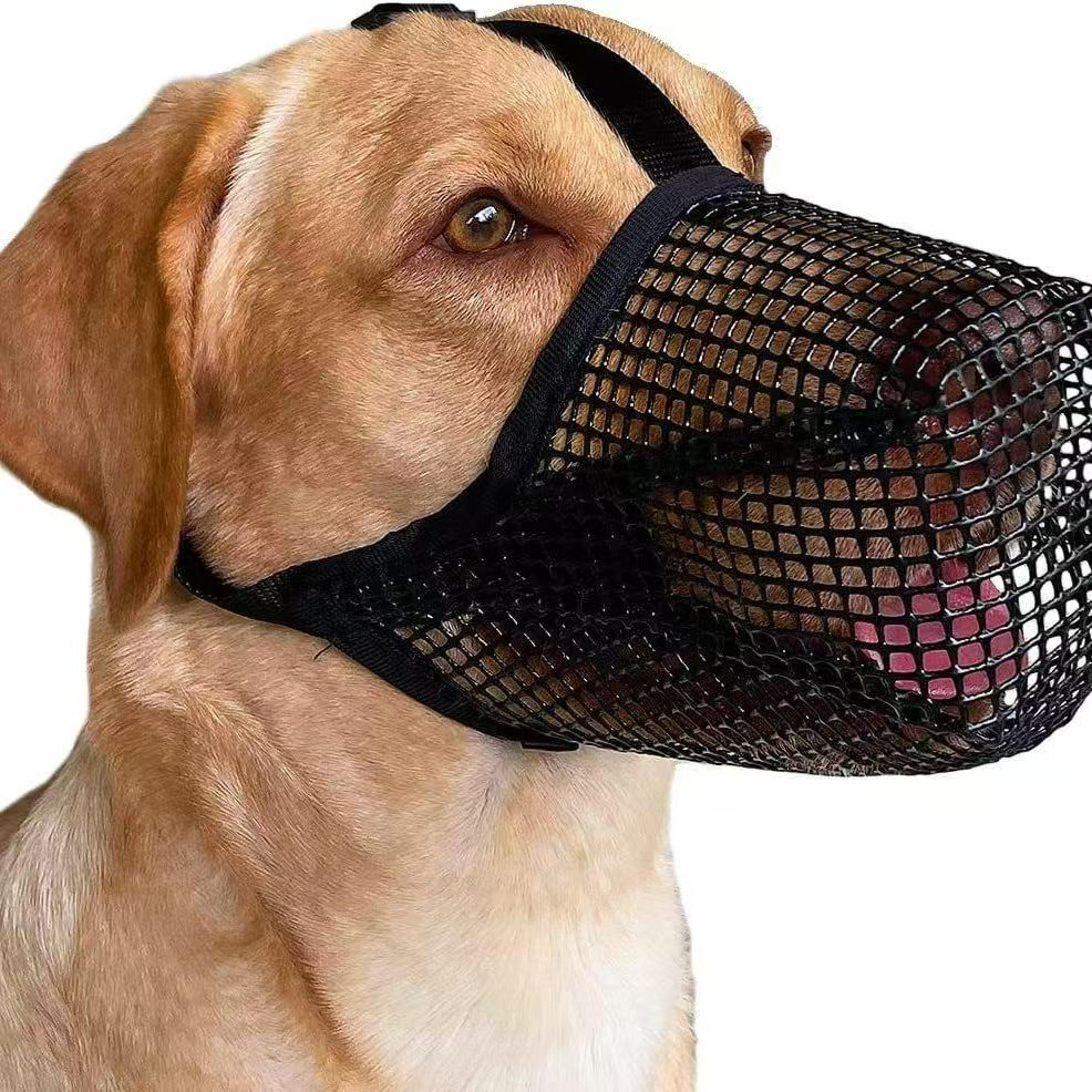 adjustable dog muzzle breathable mesh anti bark bite cover for long snout dogs.