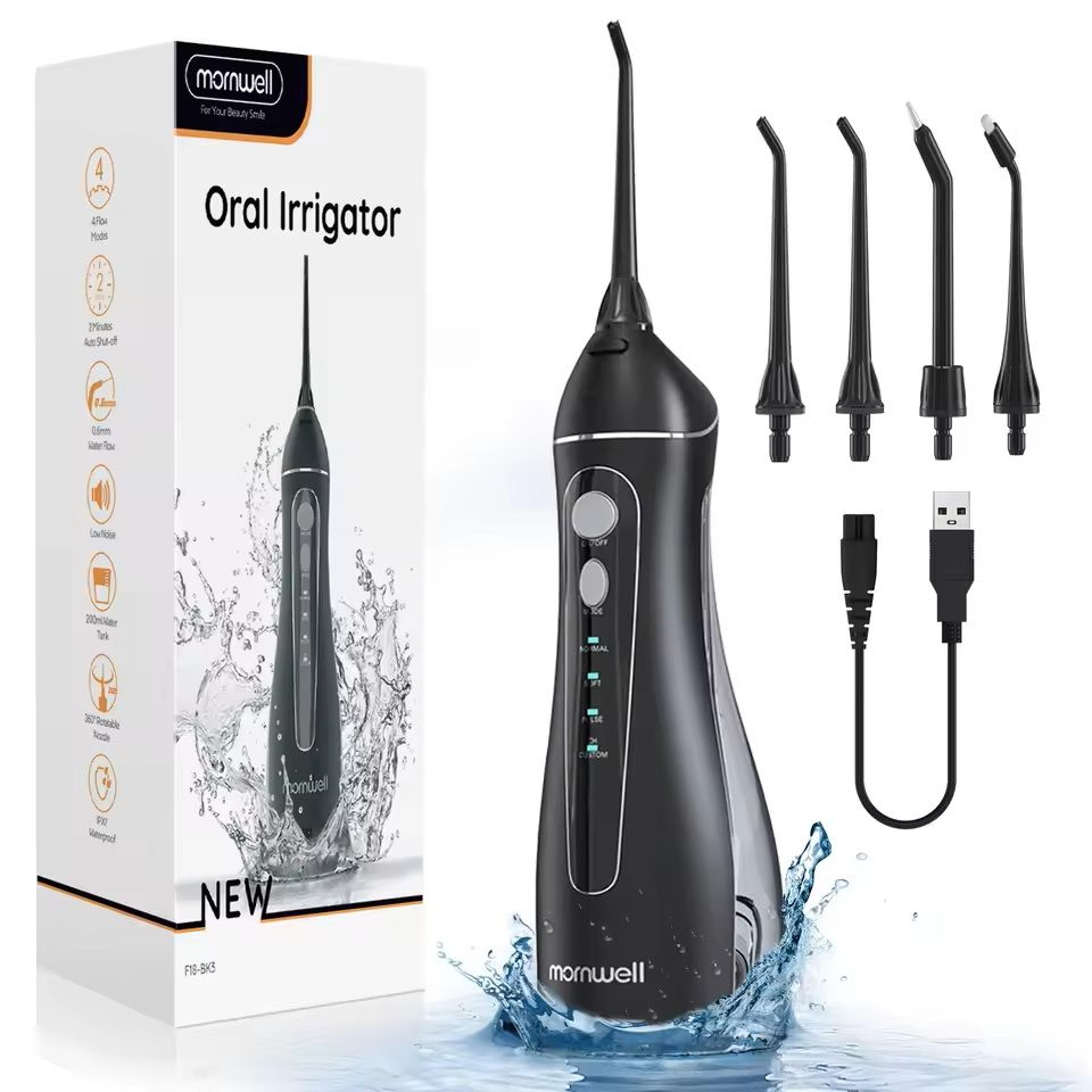 portable cordless f18 oral irrigator – 3 modes, waterproof, rechargeable, 4 nozzles