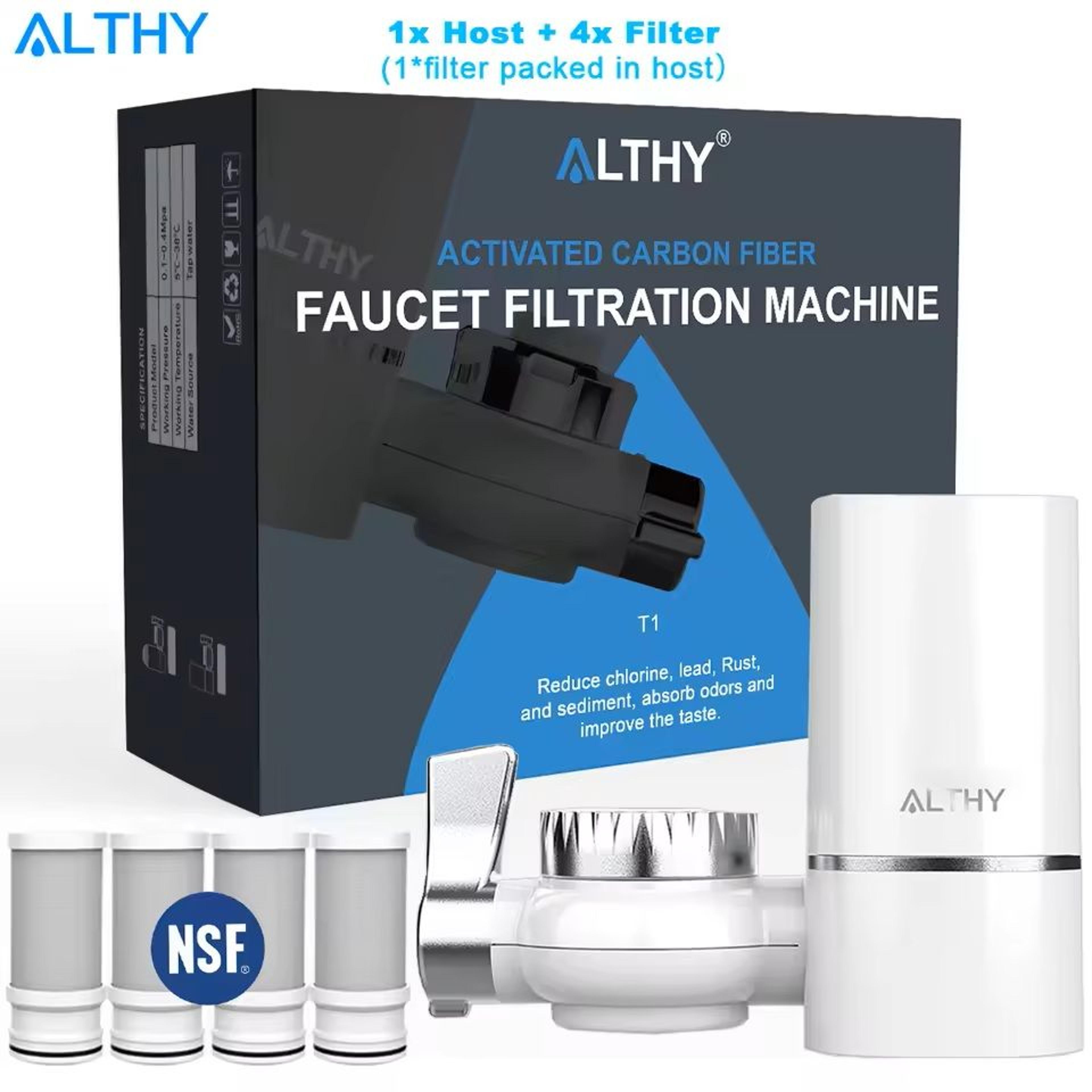 faucet water filter system – 320-gallon capacity, nsf certified, reduces chlorine, lead and bad taste