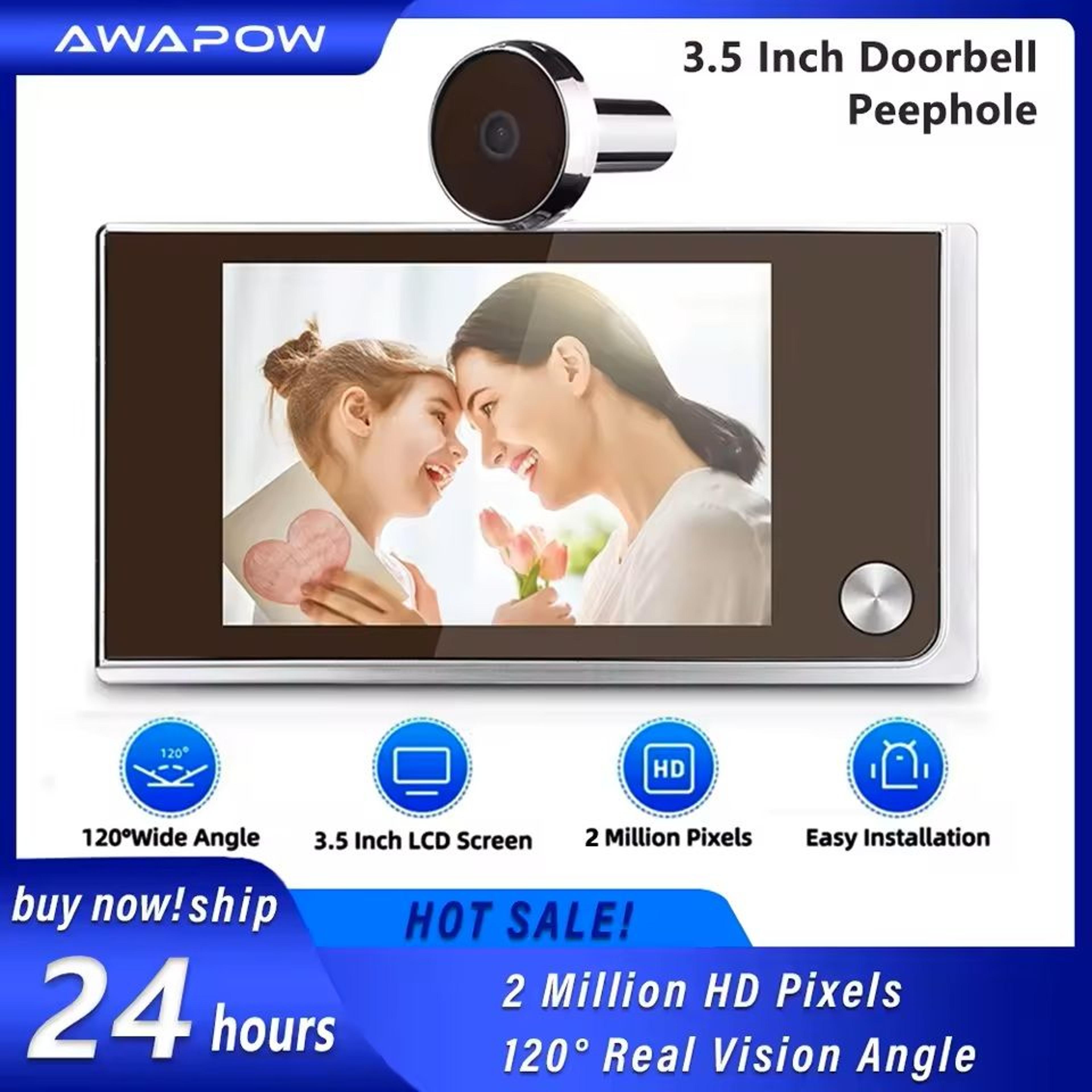 3.5-inch digital door viewer with 120° wide-angle lens and hd display – battery-powered peephole camera