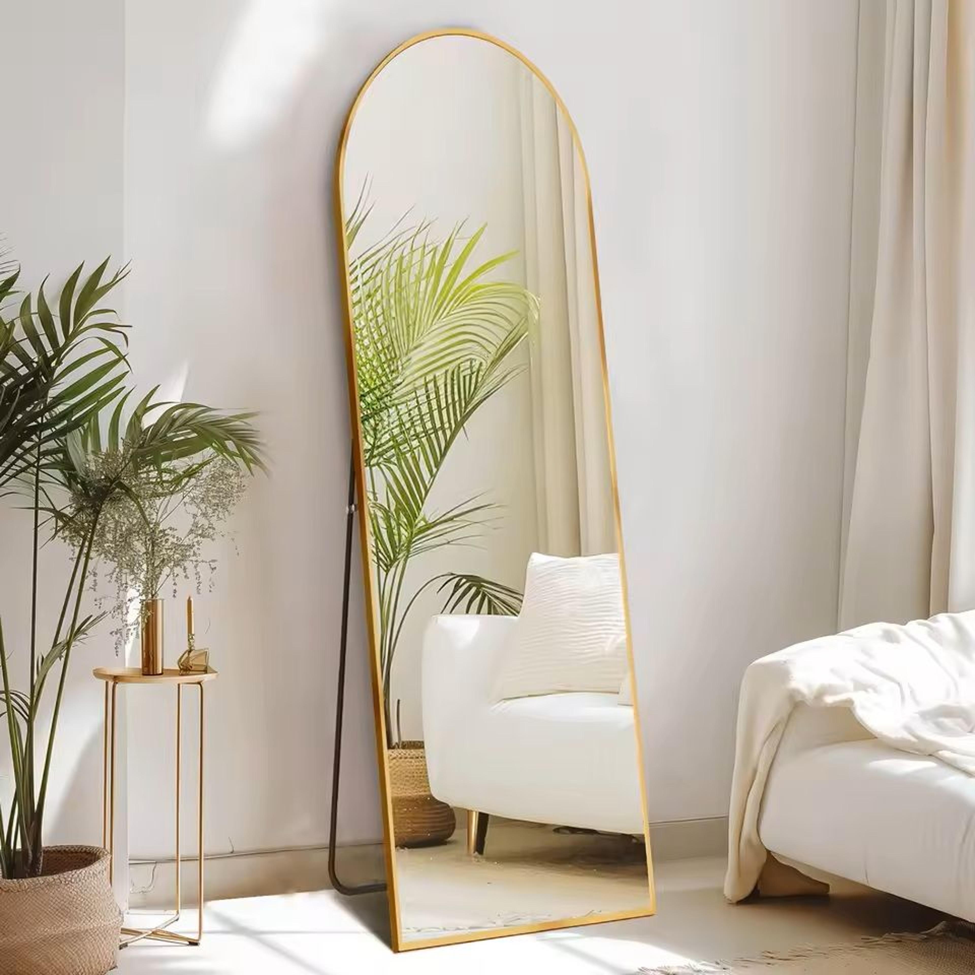 modern full body mirror with stand or wall mount – 59x16 inch aluminum frame