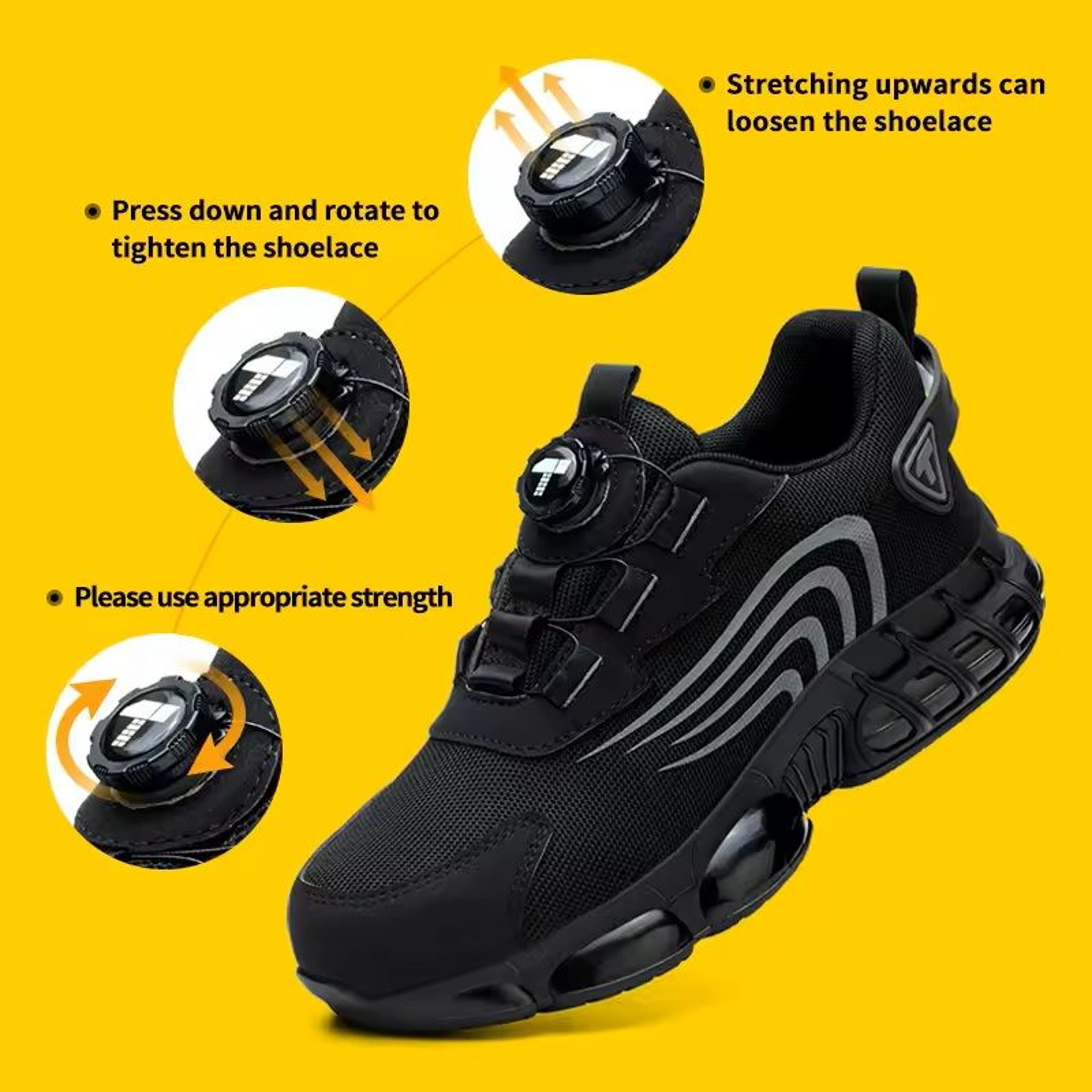mens anti impact safety shoes with steel toe and rotary lock for work and sport