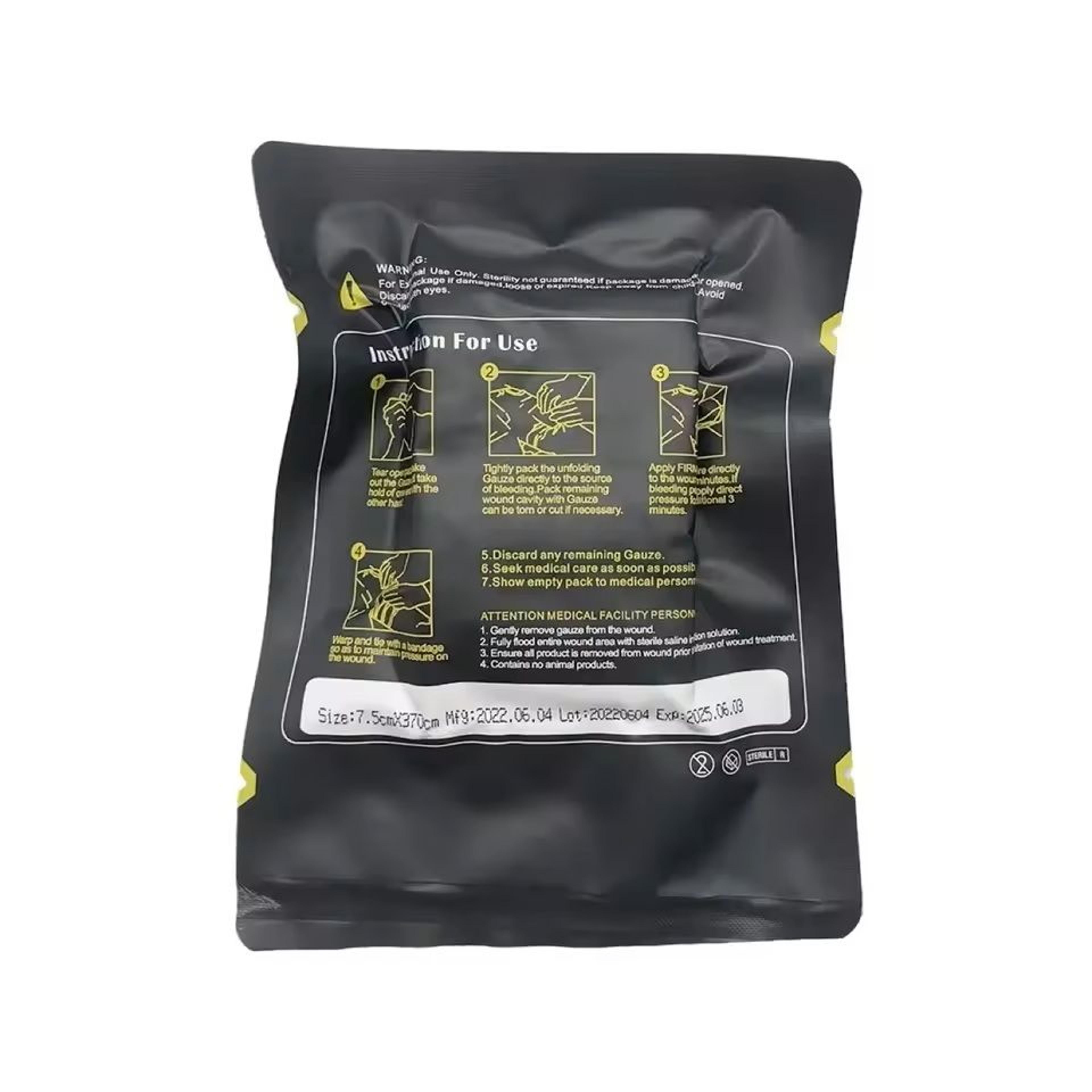 hemostatic emergency bandage for outdoor bleeding control and first aid kits
