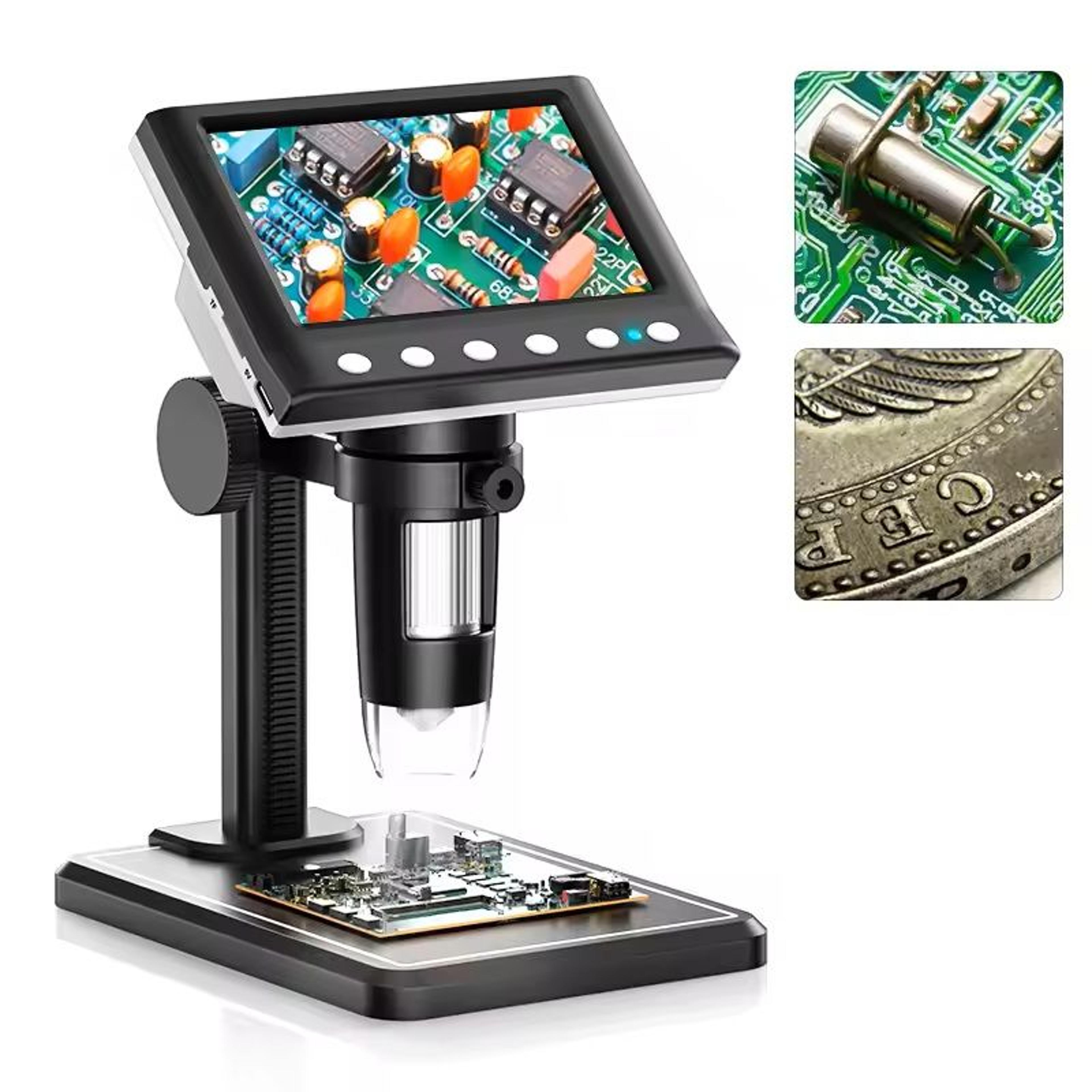 digital coin microscope 1000x with 4.3 inch screen and 8 led lights