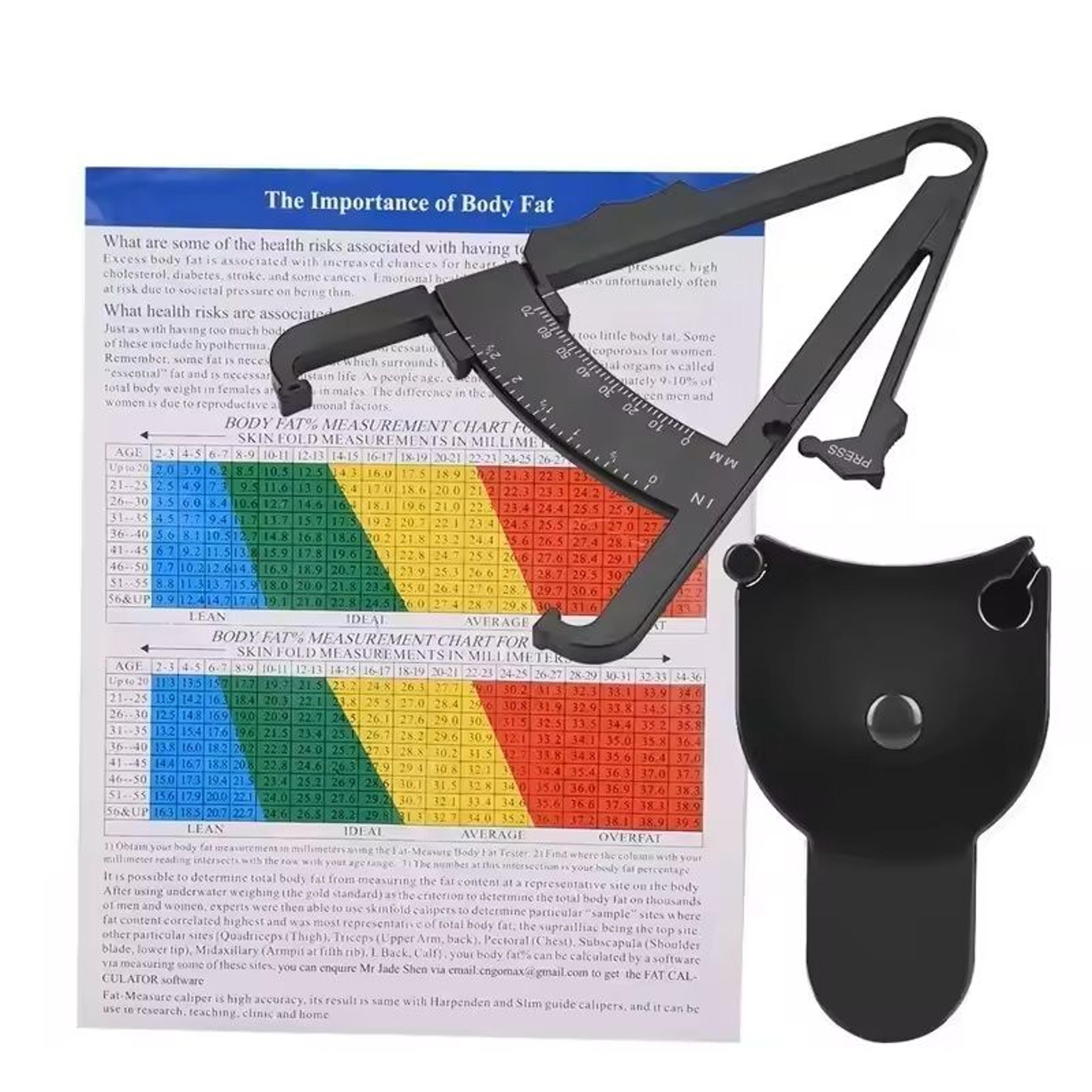 body fat caliper and tape measure set for skinfold tracking and fitness