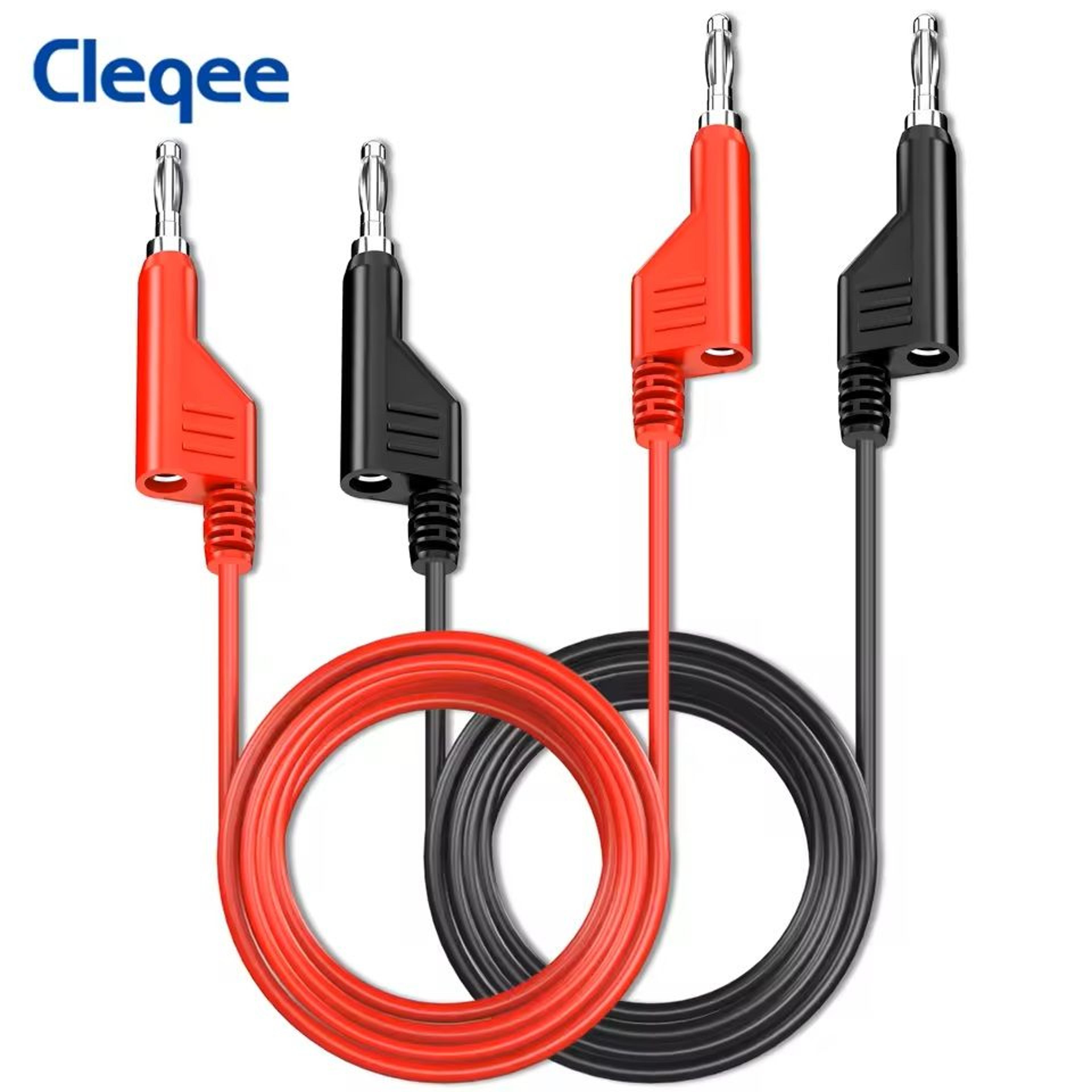 2 piece dual 4mm stackable banana plug multimeter test leads in red and black