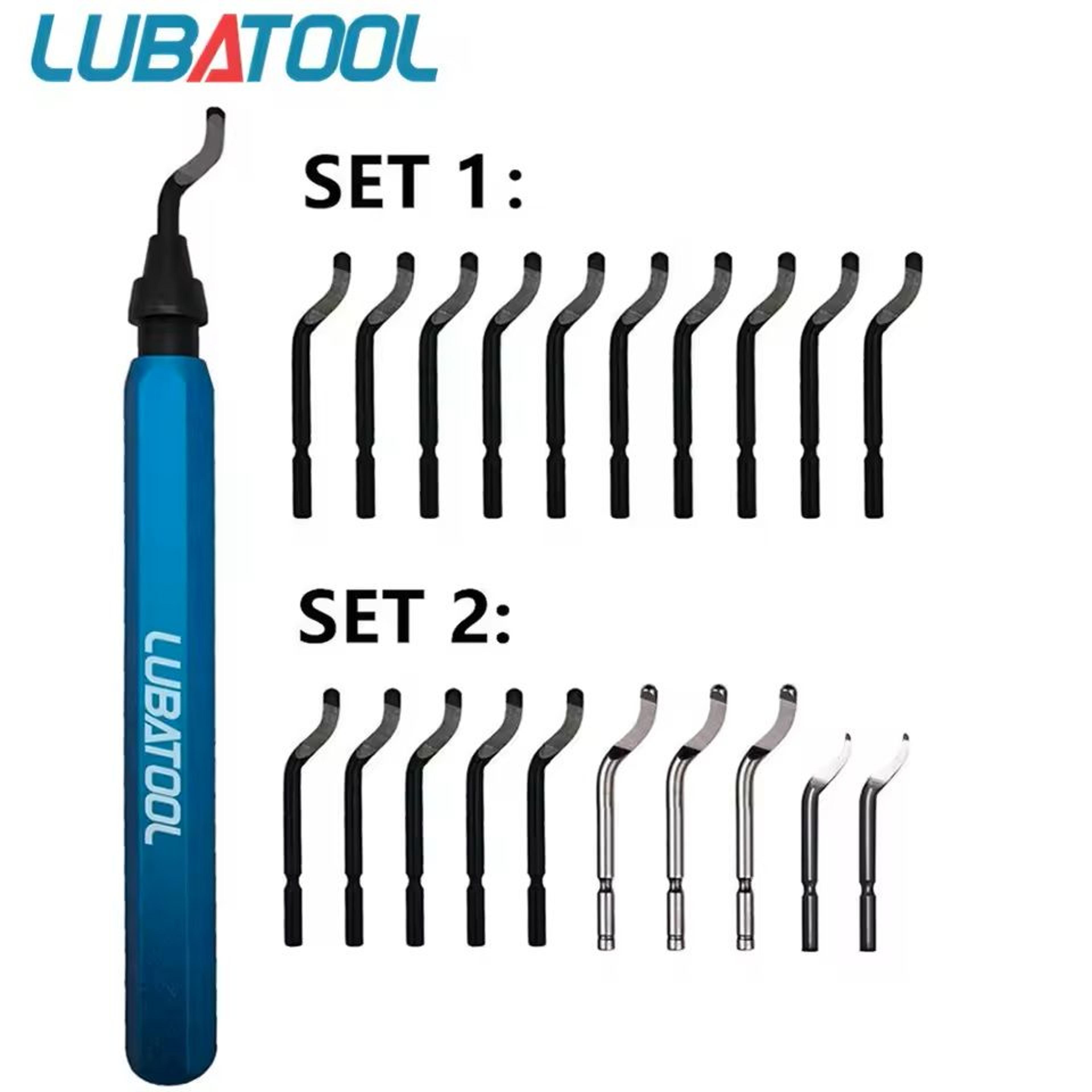 deburring tool with 11 steel blades and rotary head for metal plastic wood and 3d printing
