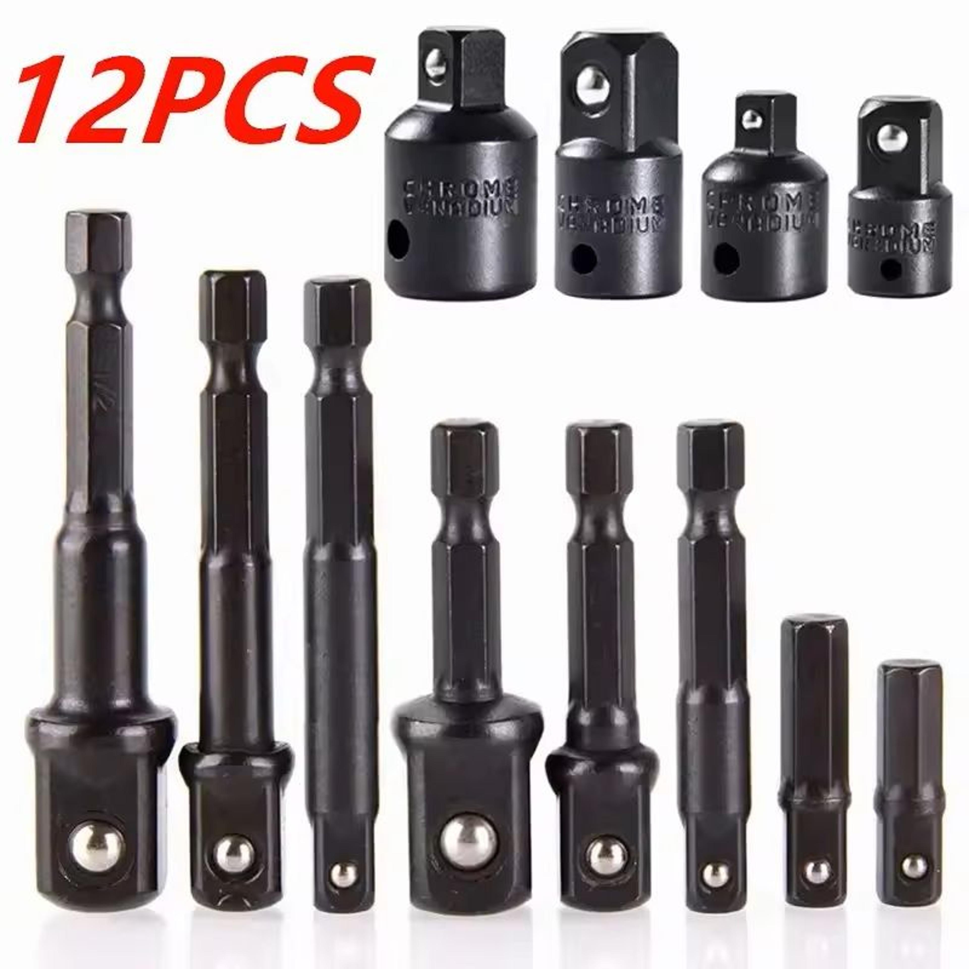 socket adapter and reducer extension set for drill power conversion in 4 8 or 12 piece options