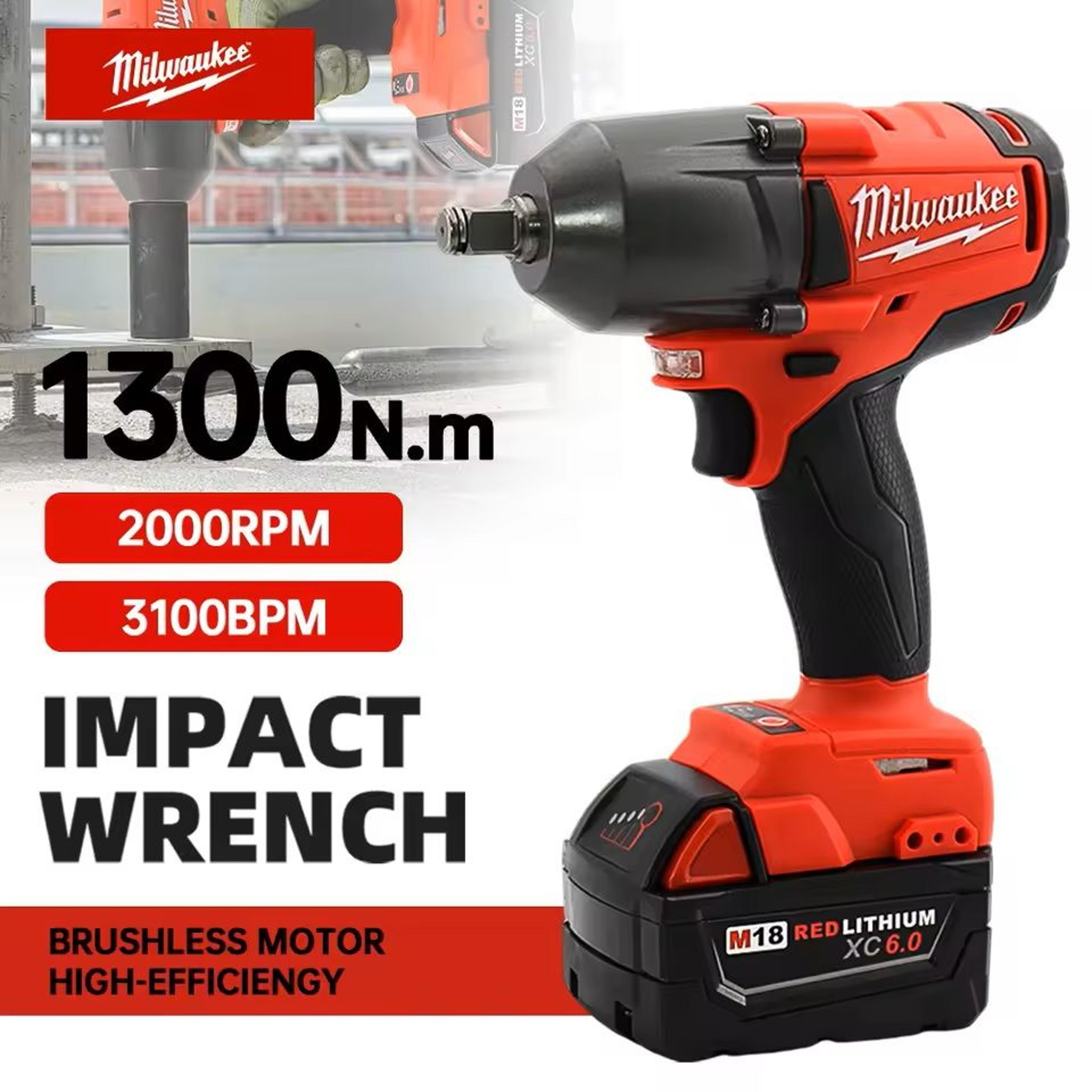 18v cordless impact wrench with 1300nm torque and brushless motor