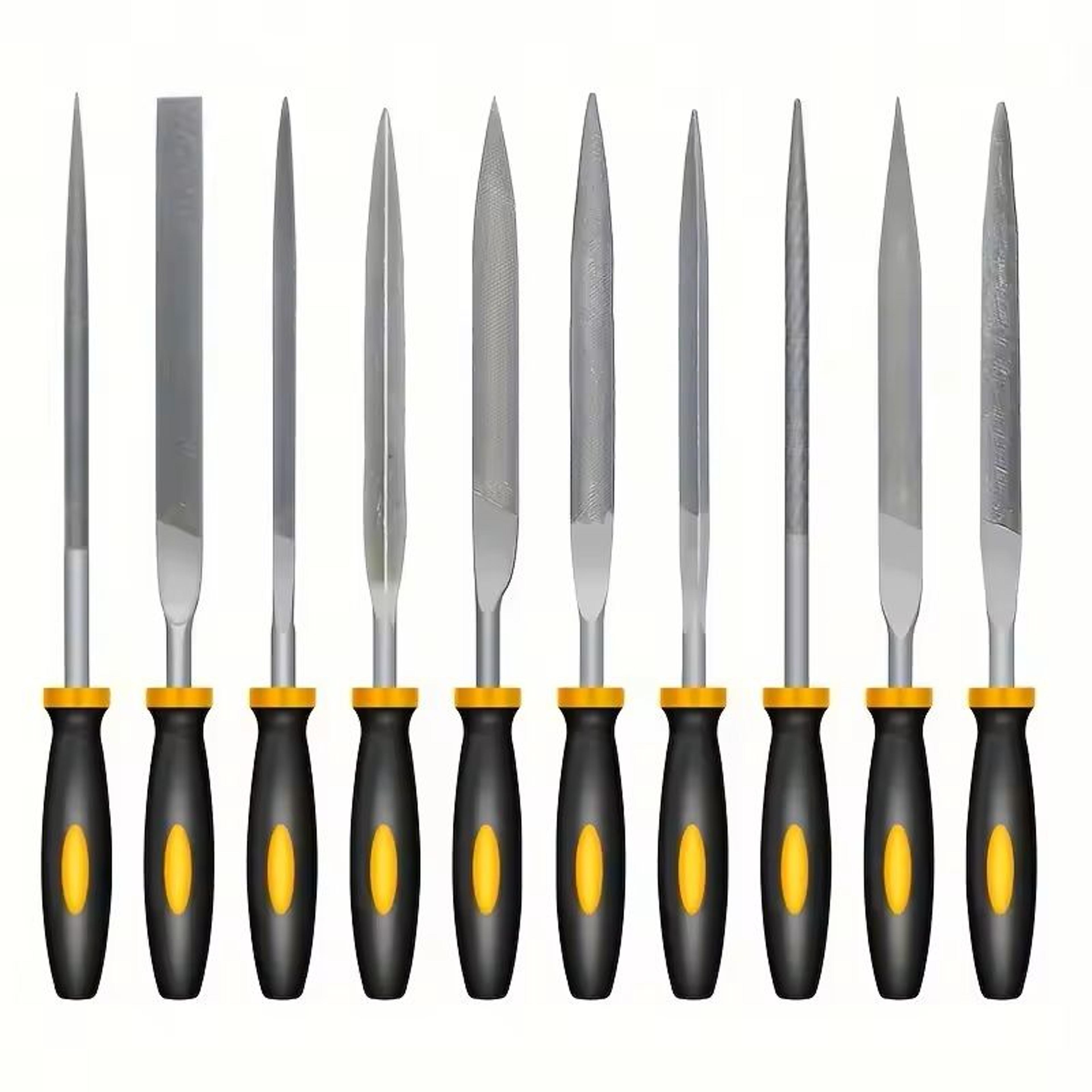 precision needle file set with non slip handles for wood and plastic