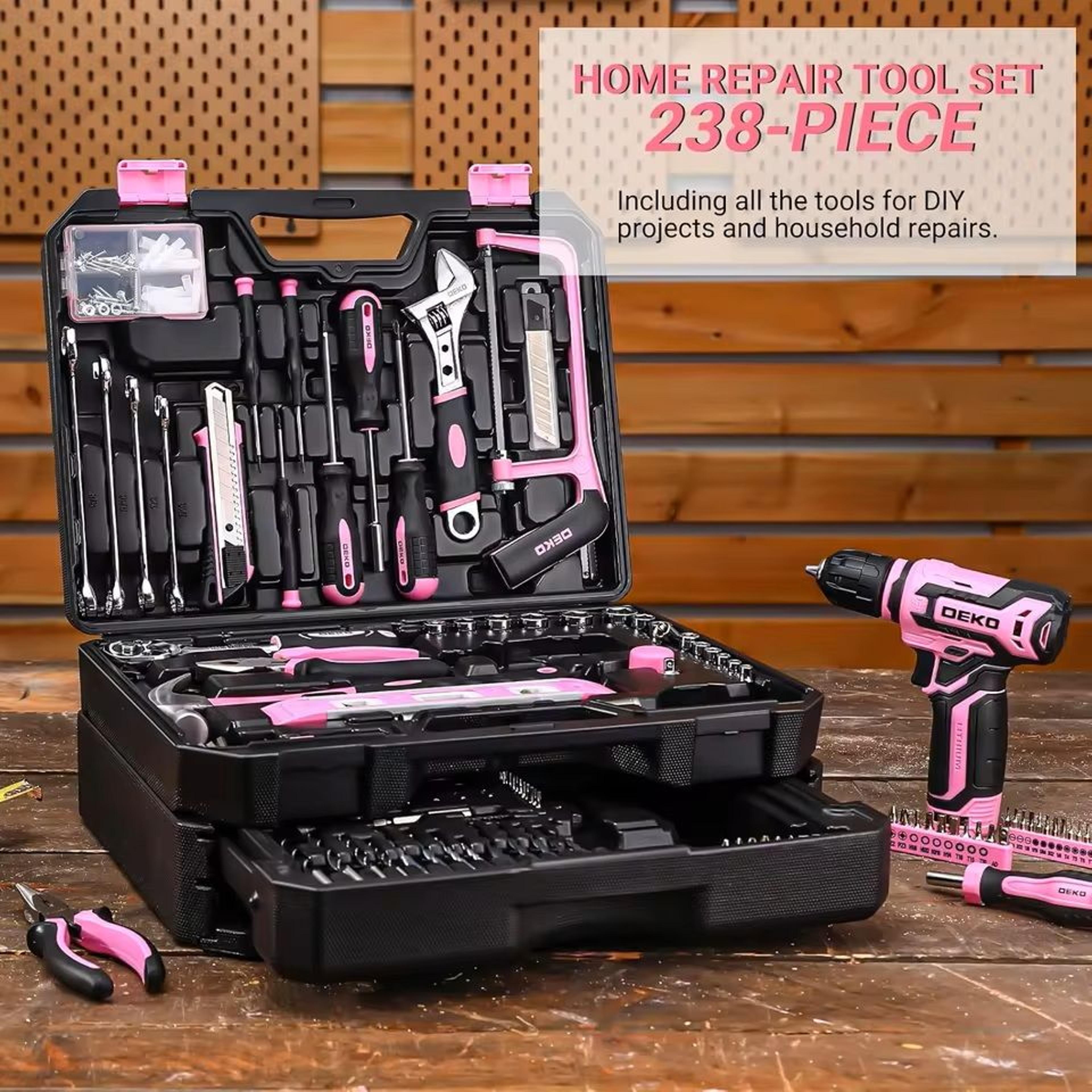 cordless drill and hand tool combo kit with storage case and 12v power driver