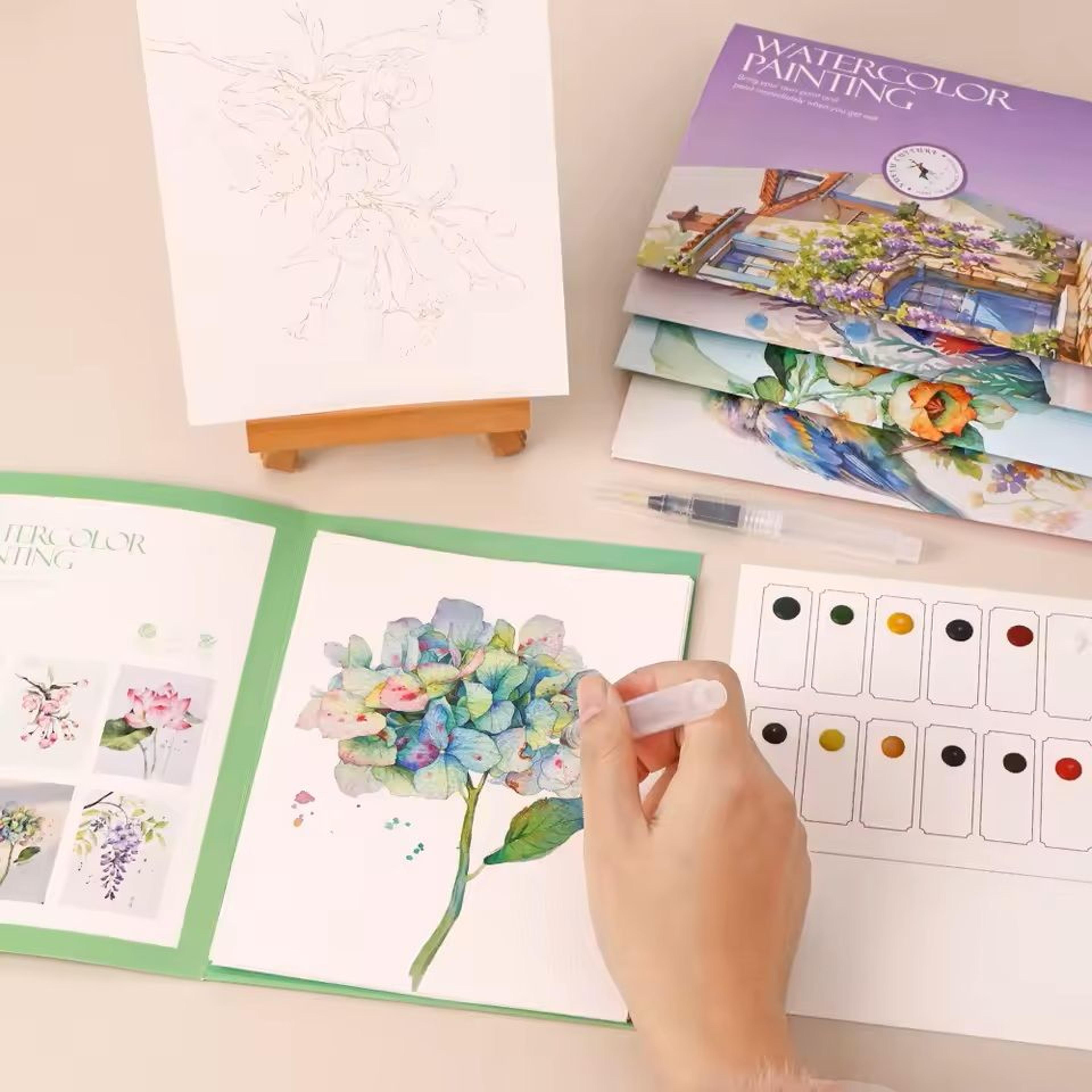 creative watercolor painting set with paper pen and pigments