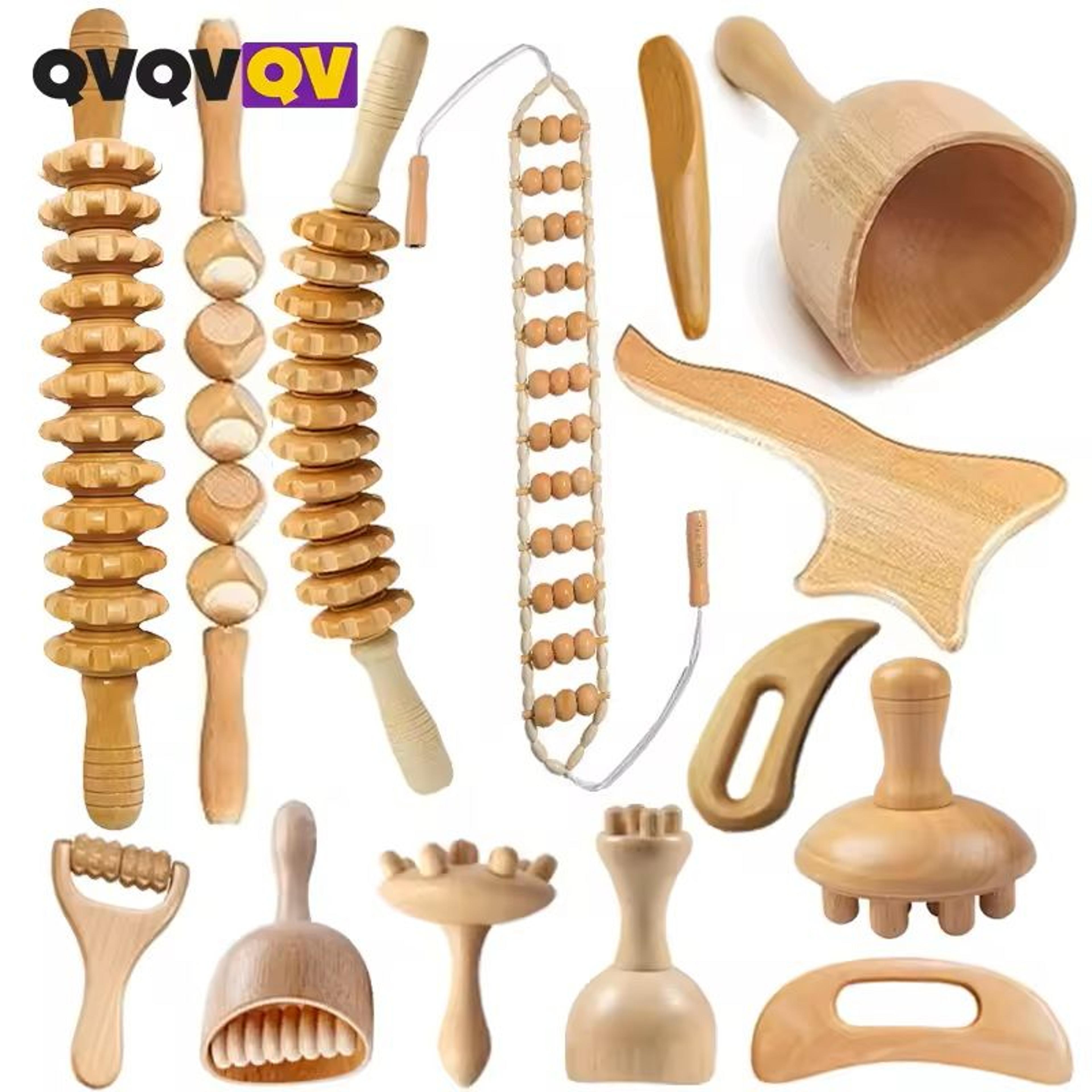 wooden lymphatic drainage massage tools for body sculpting and cellulite relief