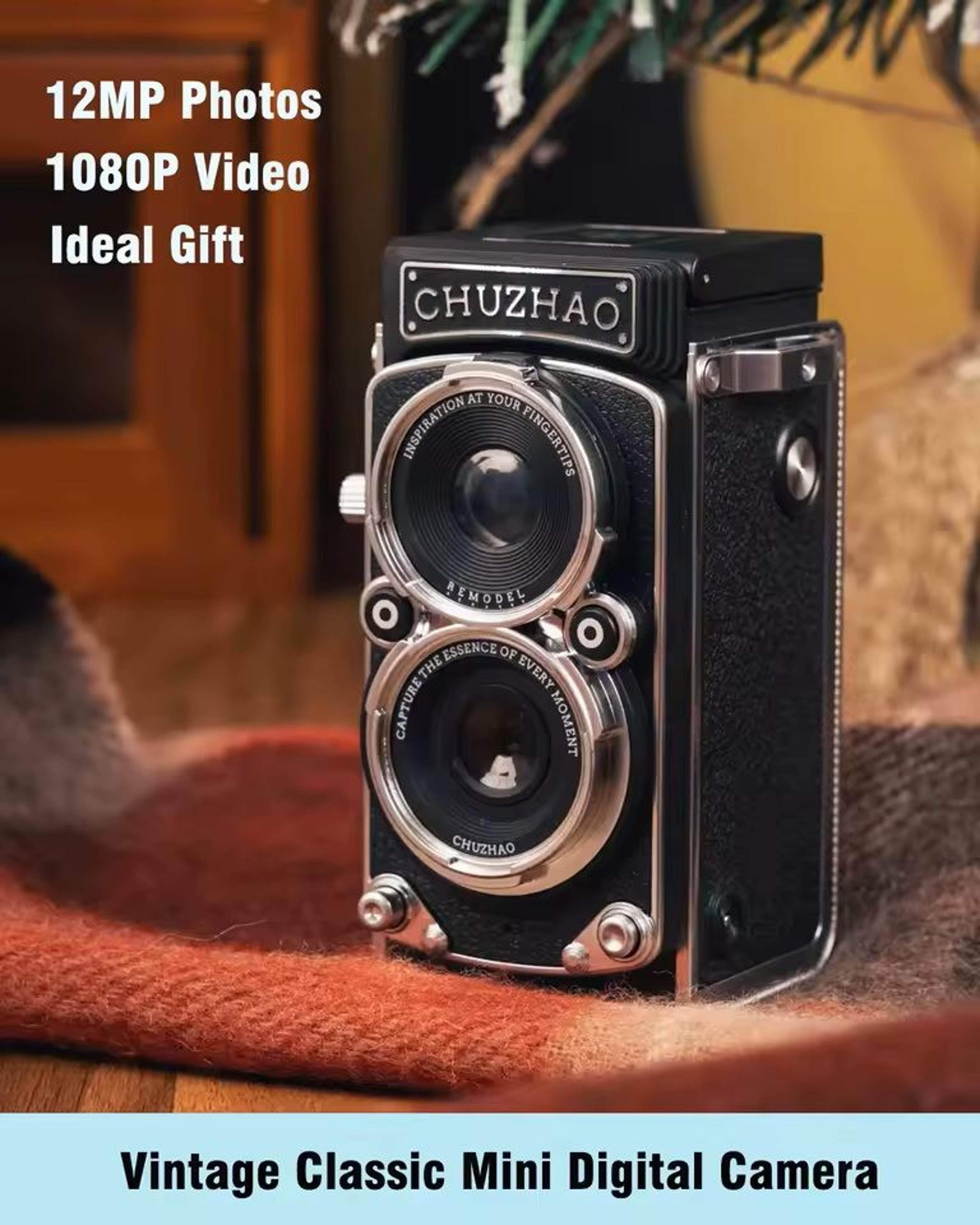 vintage mini autofocus digital camera with 1080p hd video