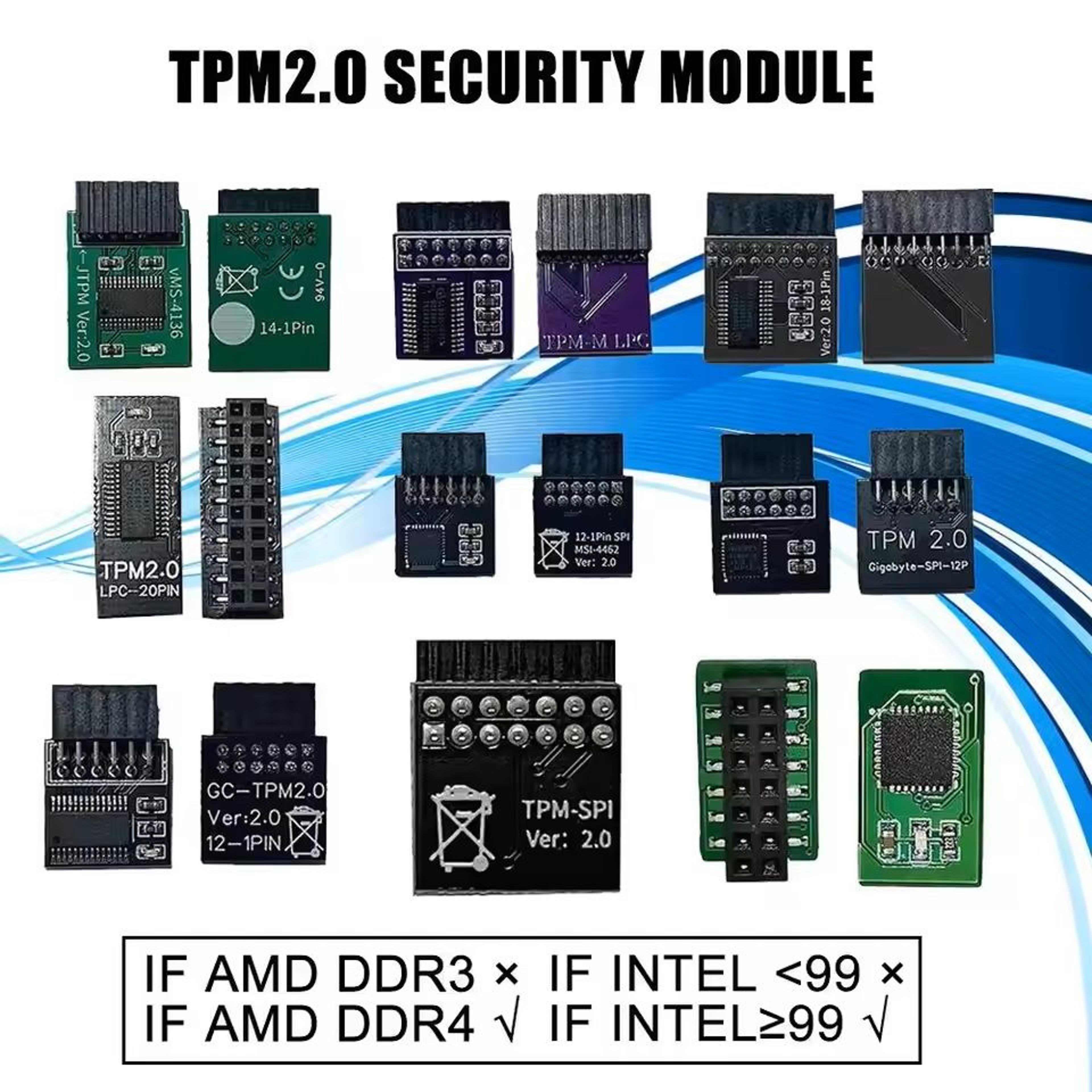 tpm 2.0 security module board for asus msi gigabyte asrock – 12/14/18/20 pin remote encryption module
