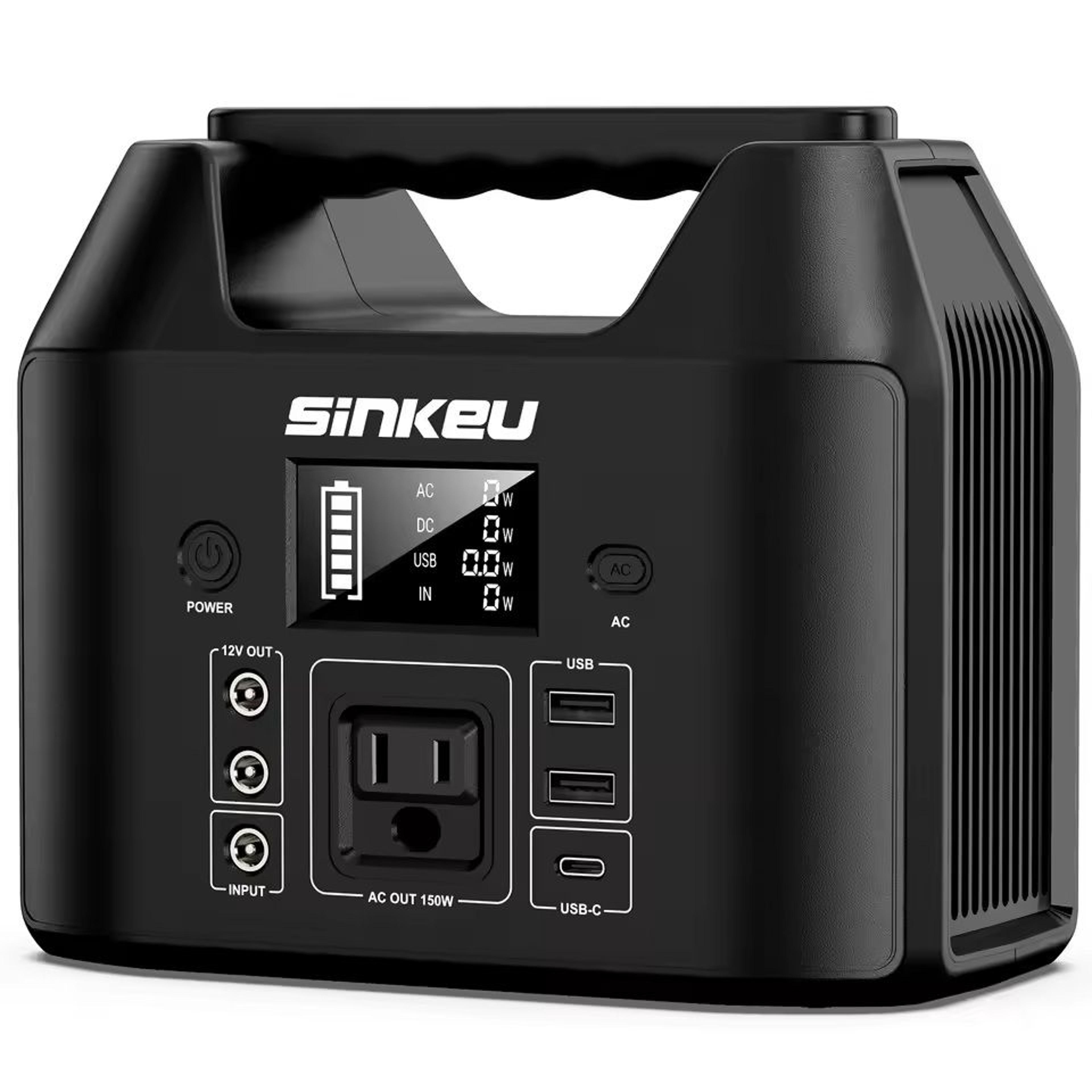 150w portable power station with ac outlet and led flashlight