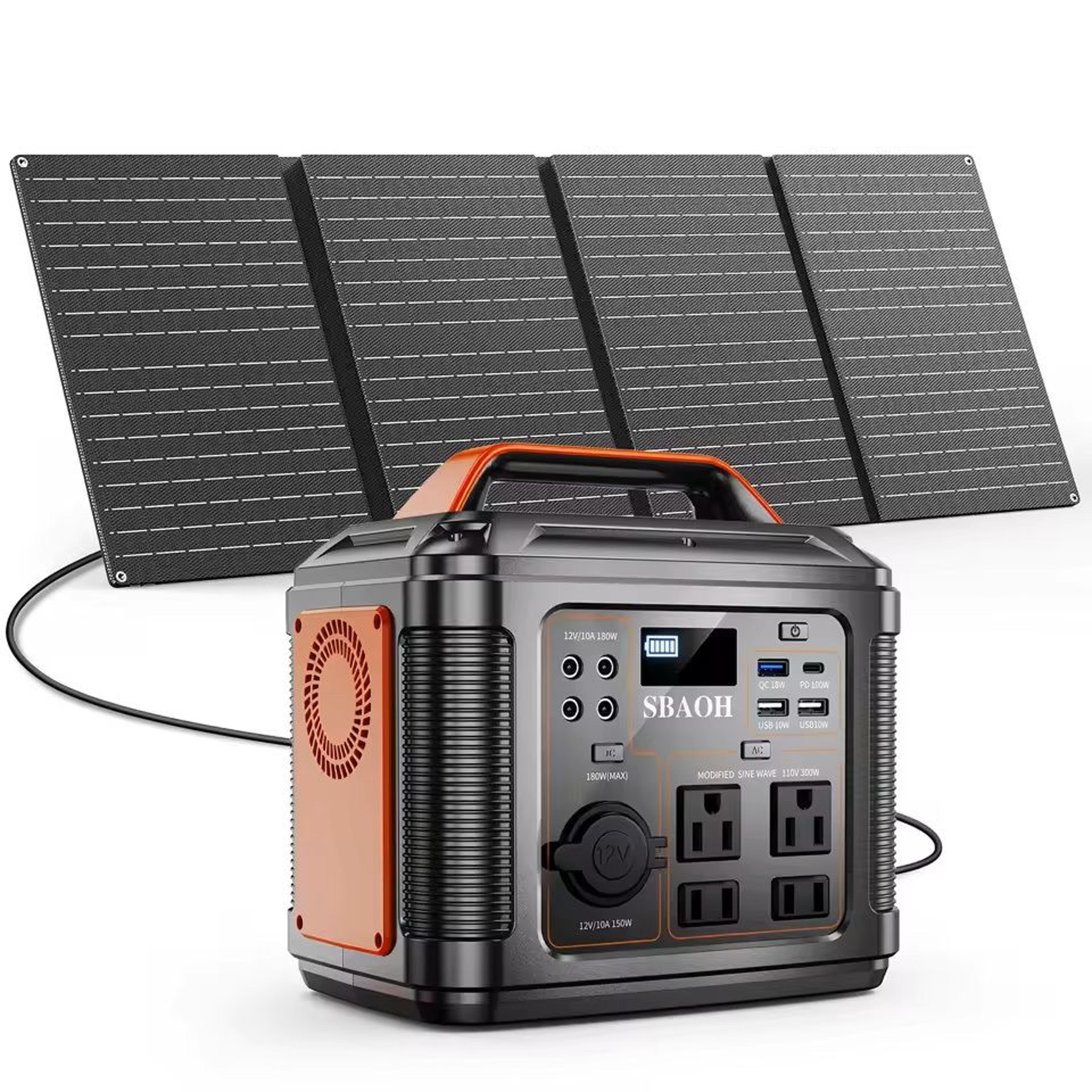 300w portable power station with solar panel and led light – 296wh backup power