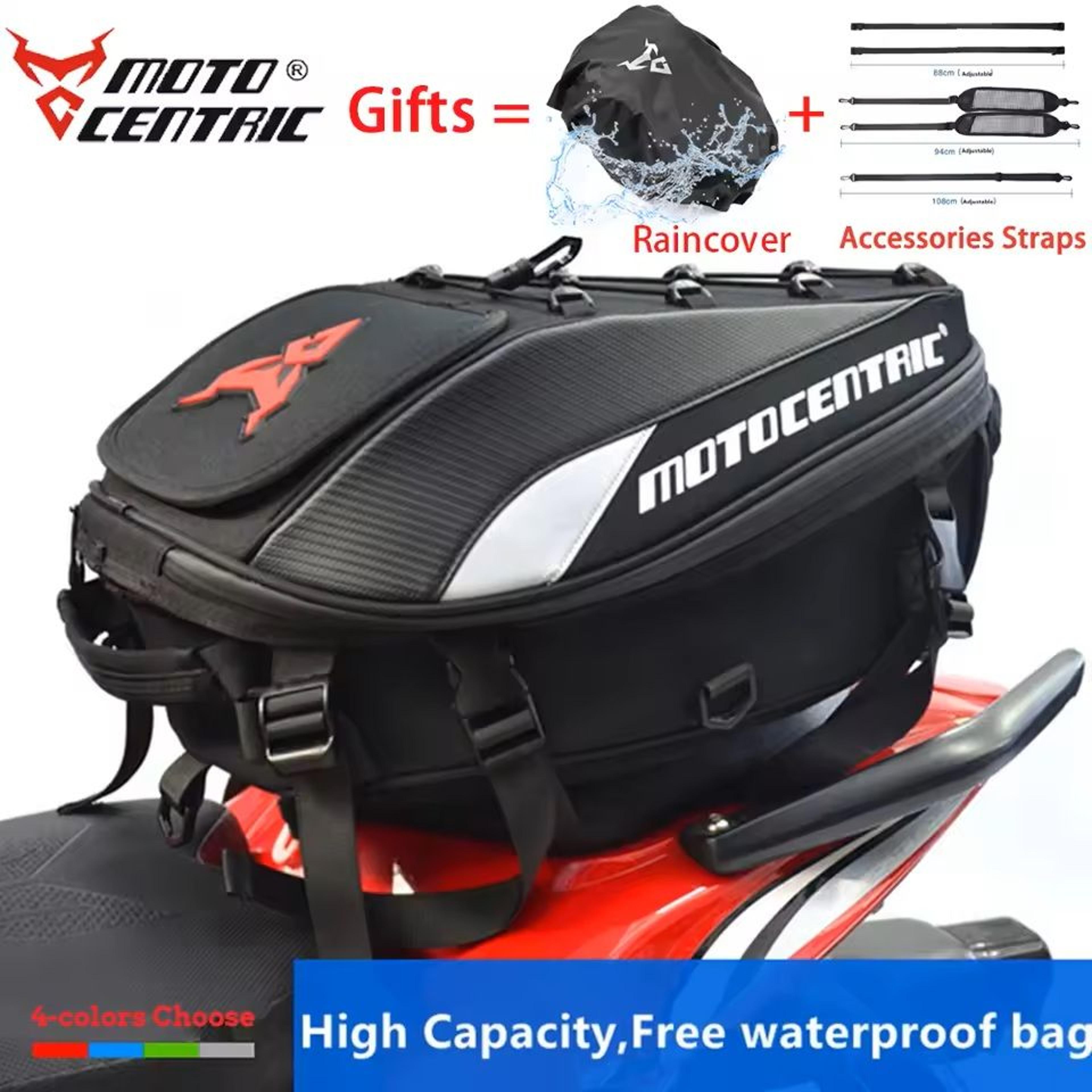 waterproof motorcycle tail bag with expandable storage and convertible backpack design