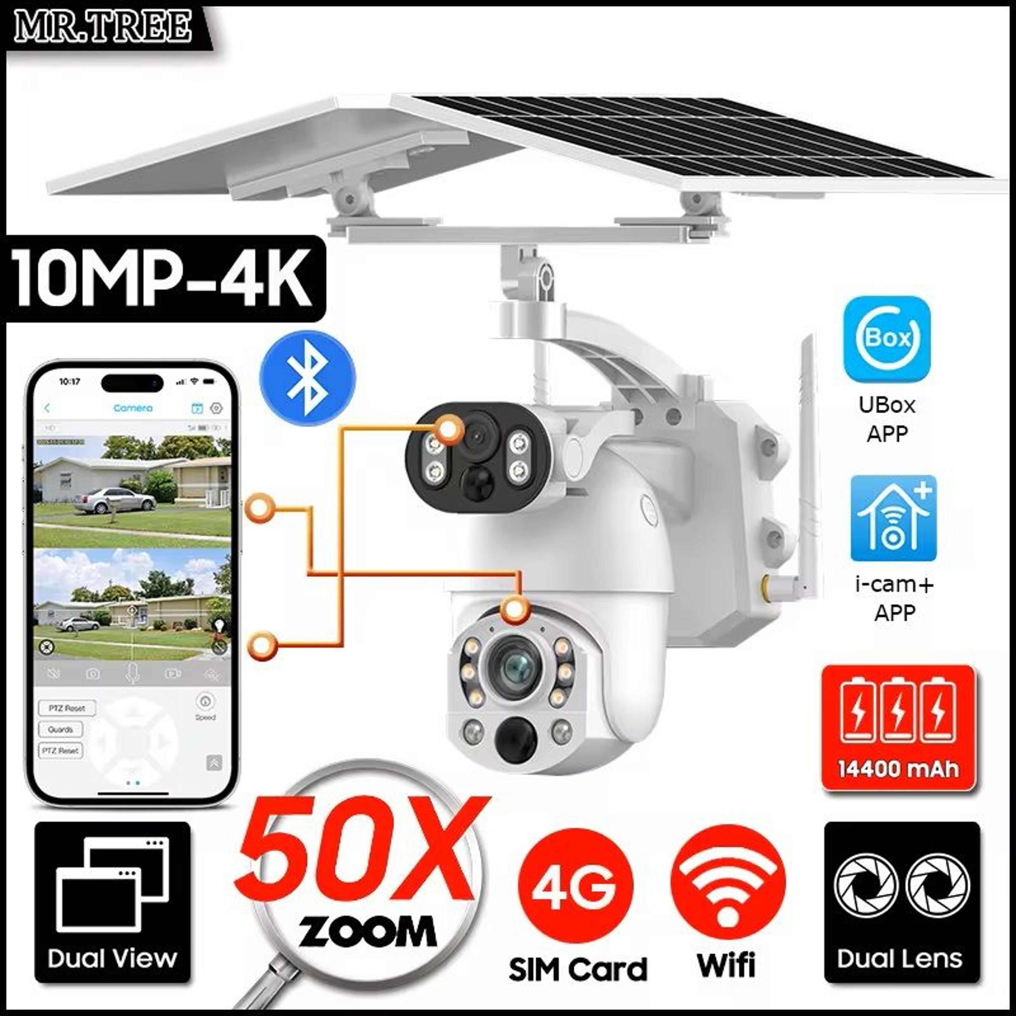 4k dual screen solar ptz security camera with 50x zoom and motion tracking
