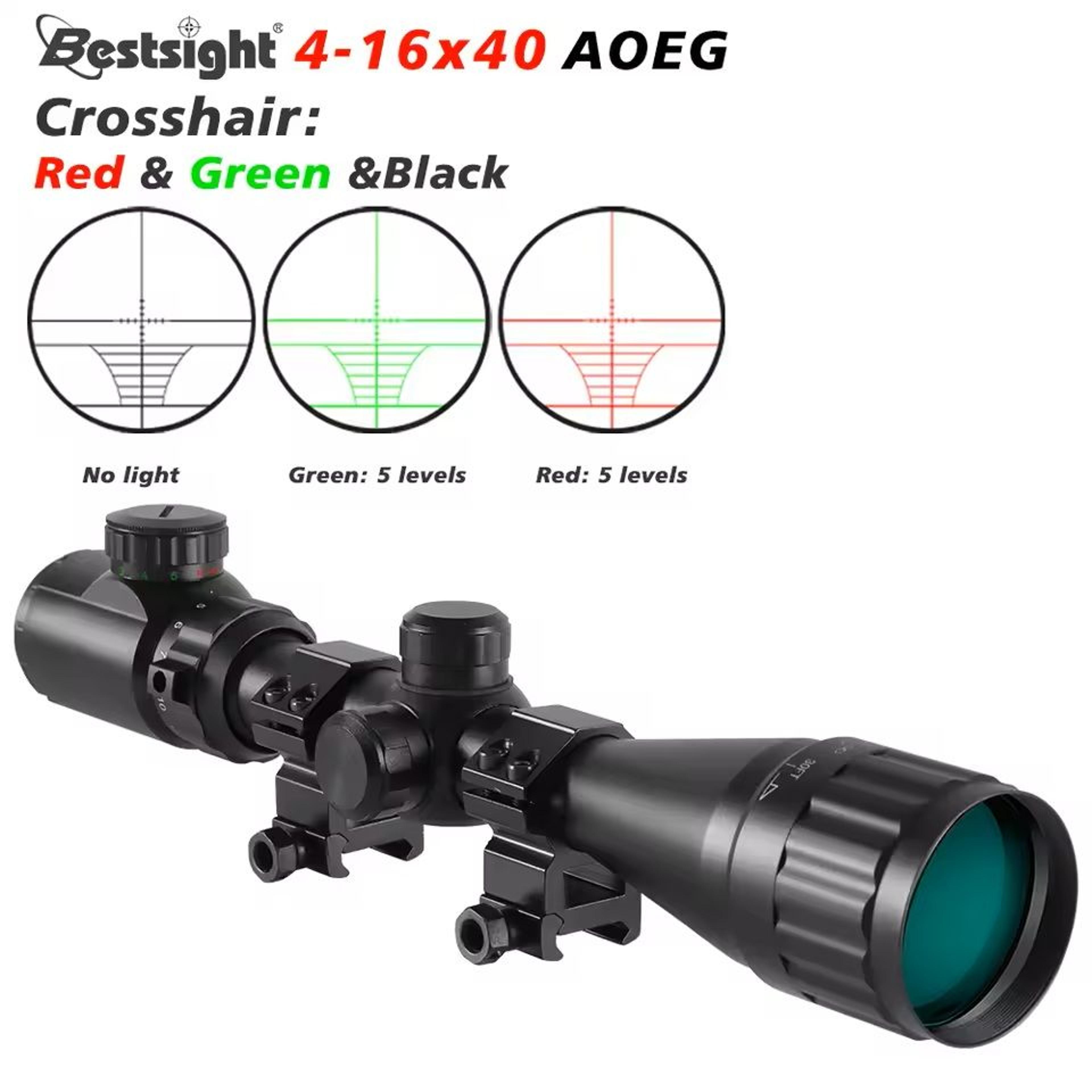 long range rifle scope with red and green illumination