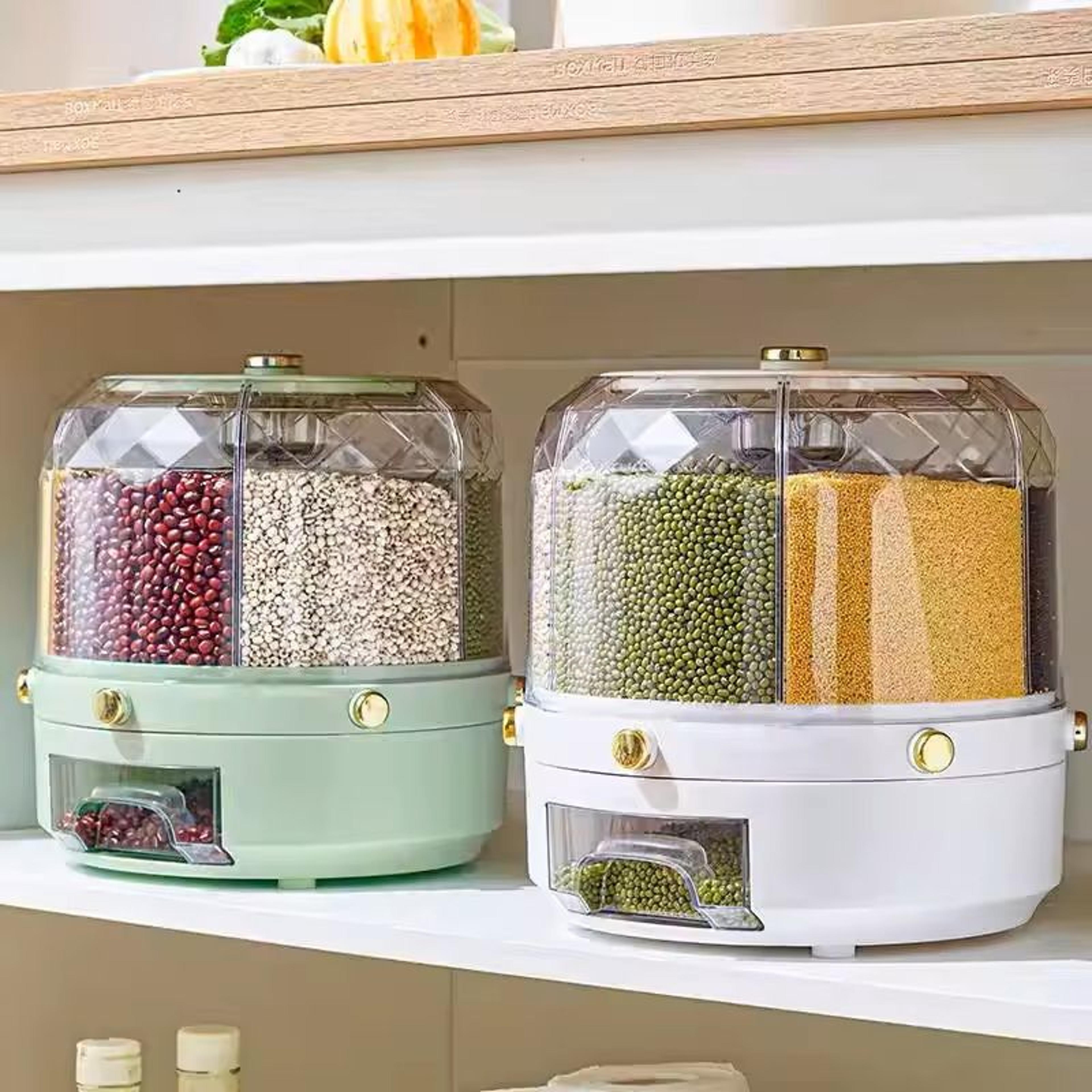 360 degree rotating grain dispenser with airtight storage
