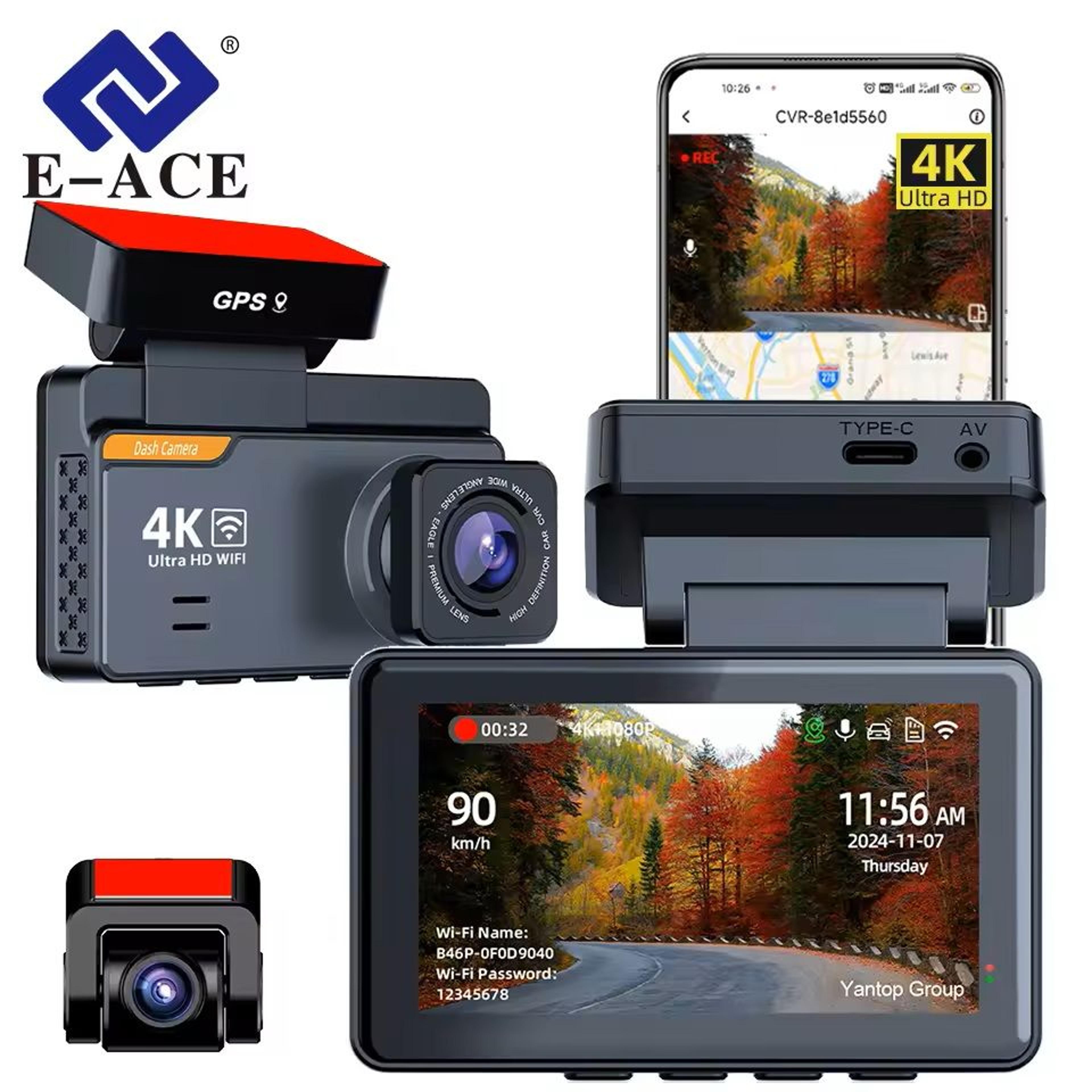 4k dual lens mini dash cam with gps, wifi, and night vision