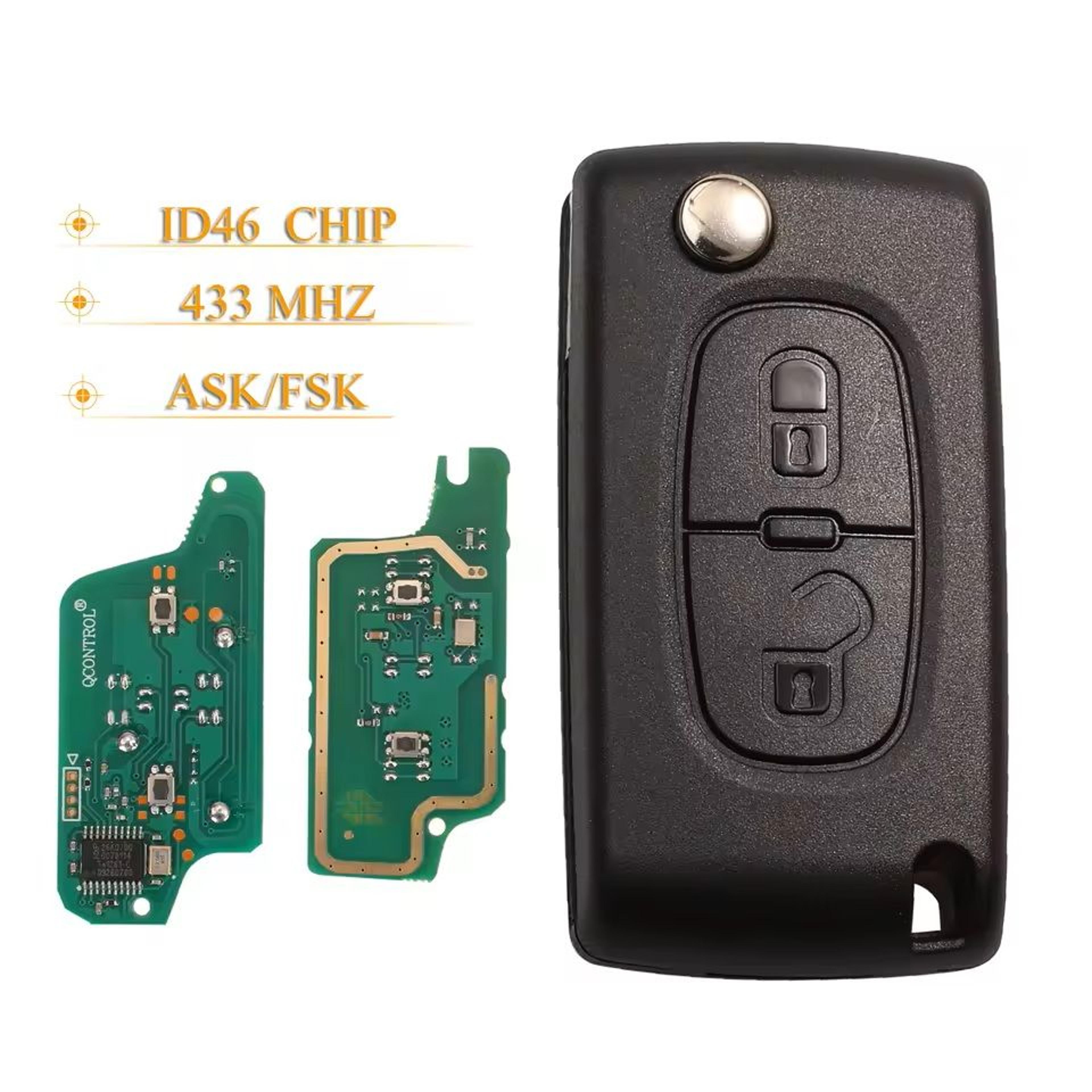 2-button remote car key fob replacement with 434mhz frequency