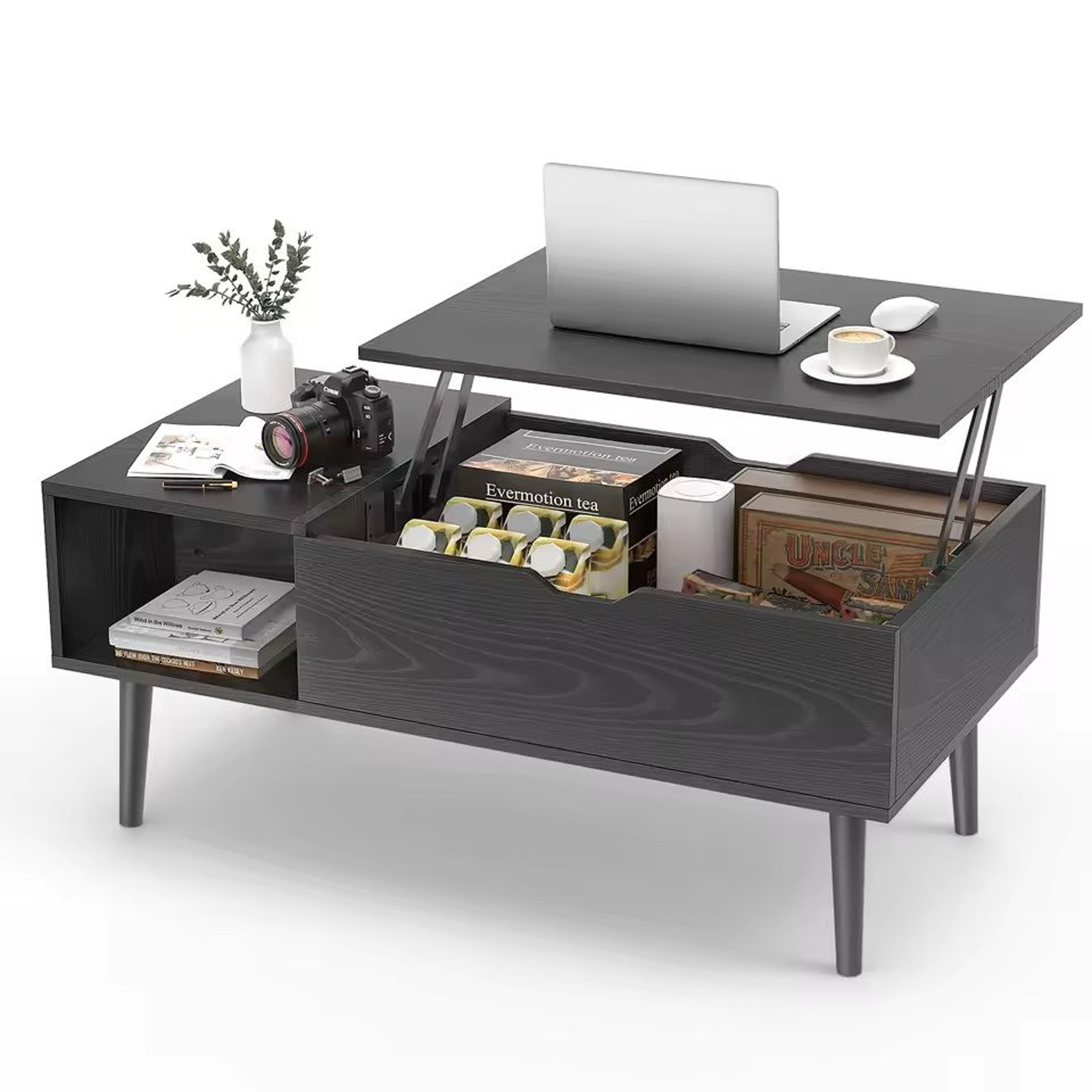 lift-top coffee table with adjustable storage shelf, 39x20 in