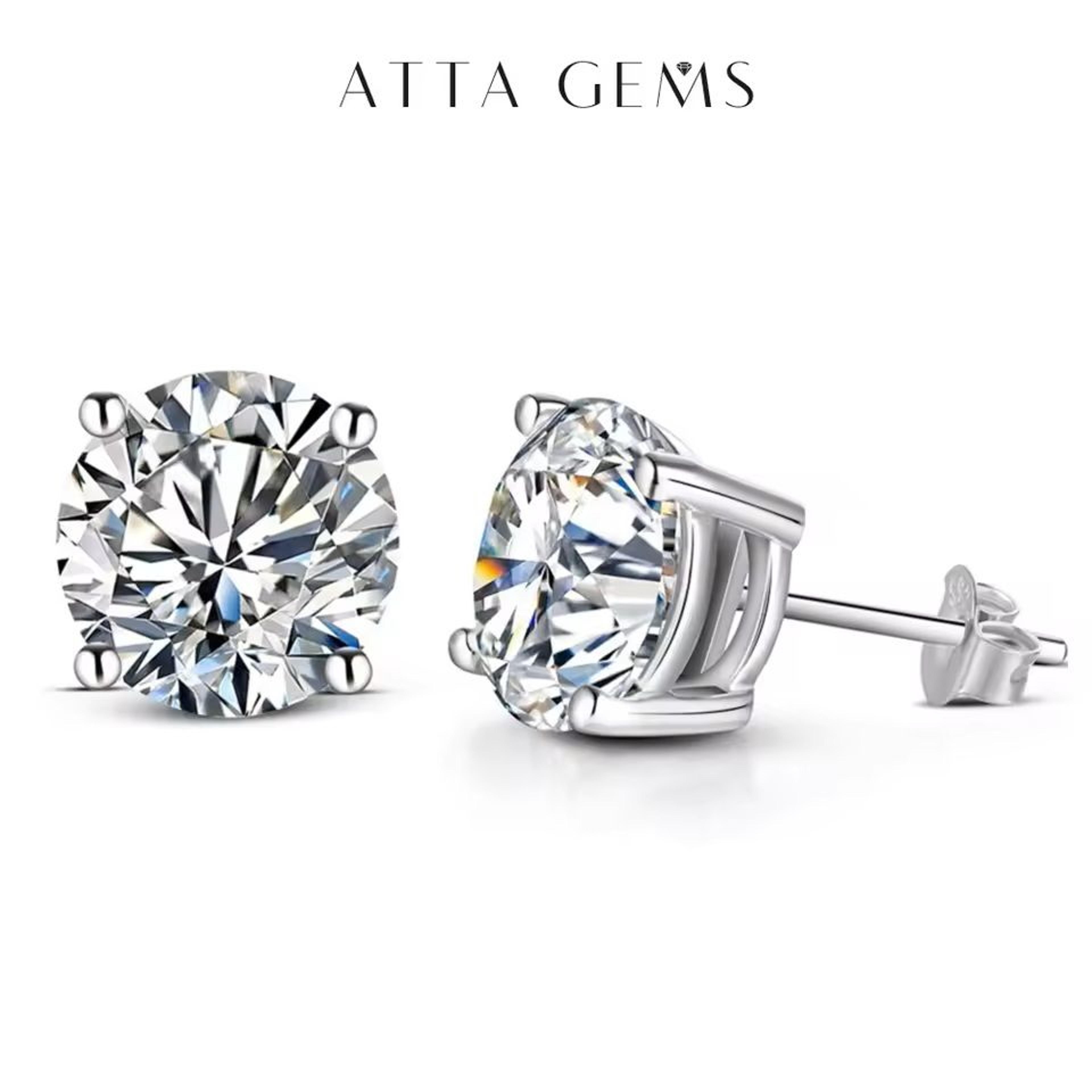 2 carat moissanite stud earrings with sterling silver or gold setting