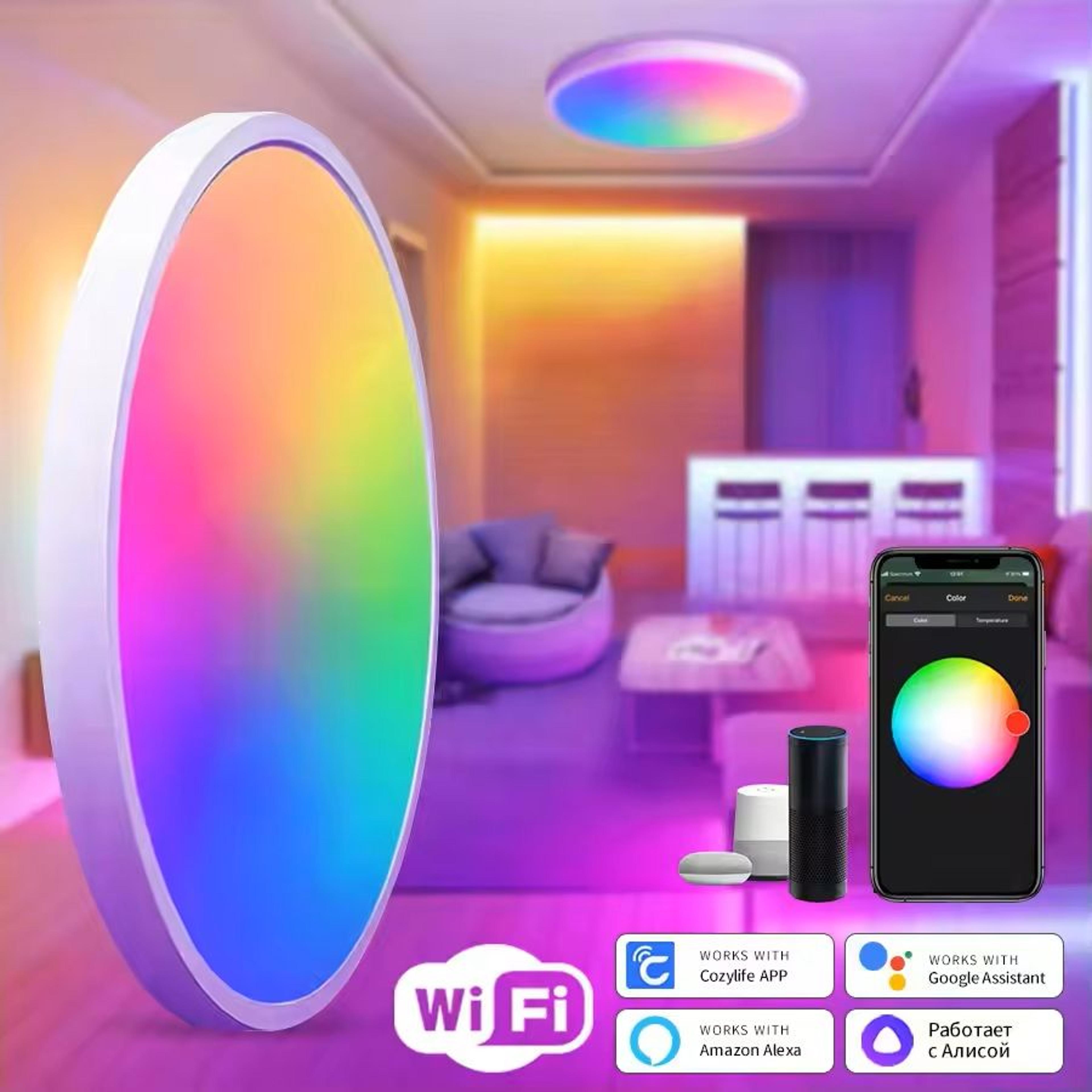 smart wifi led ceiling light with app and voice control – 24w round panel lamp